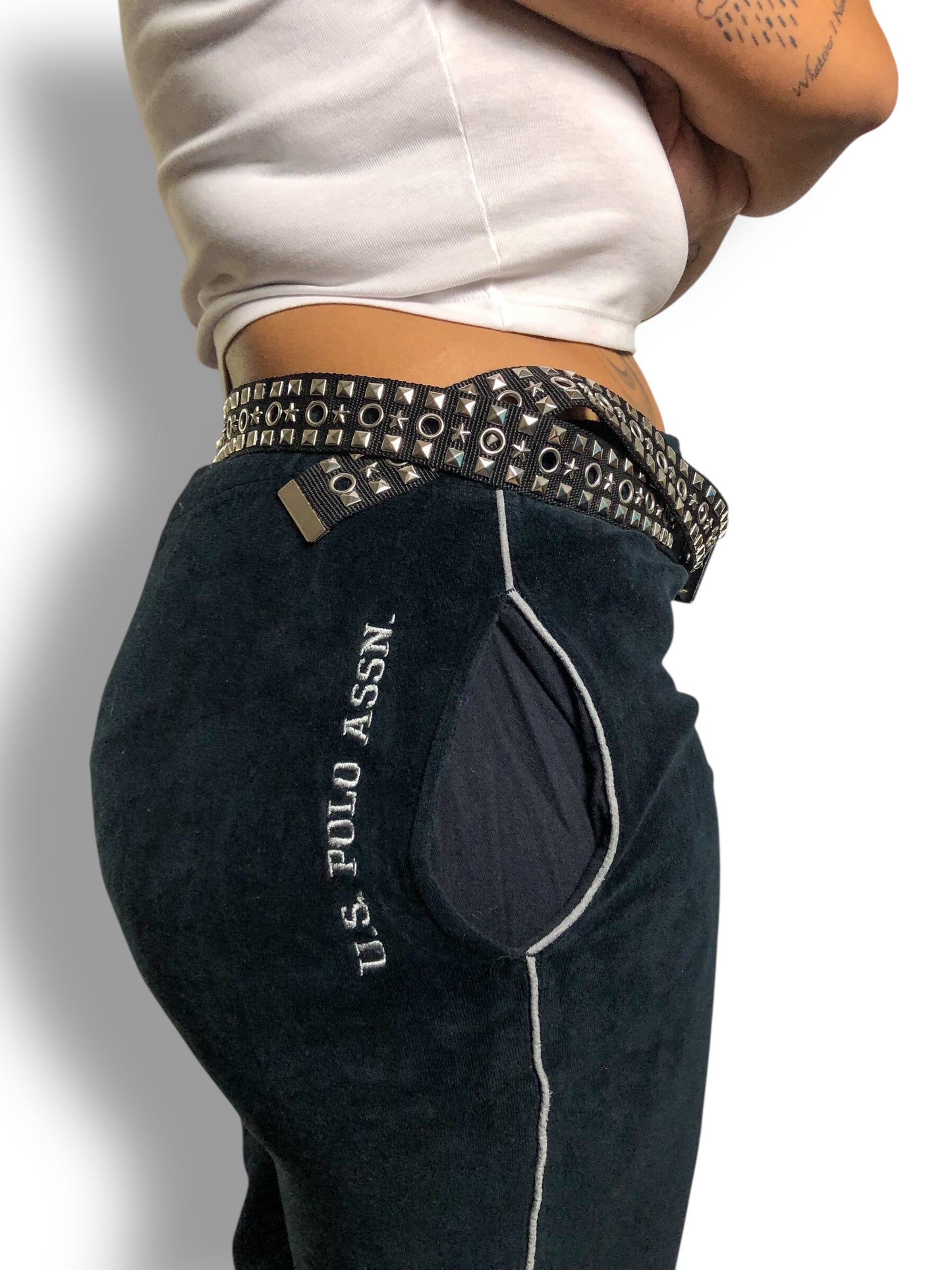 Y2K U.S. Polo Assocation Black Velour Track Pants (M/L/XL/2X)