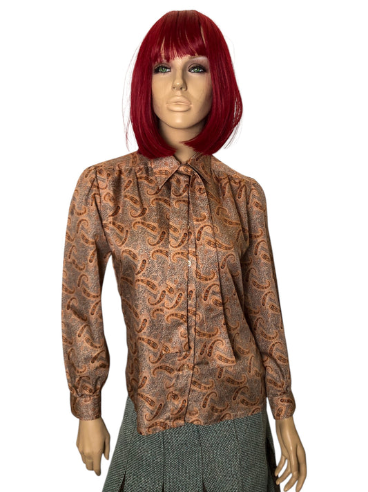 70’s R.D. #2 Brown Paisley Print Blouse (L)