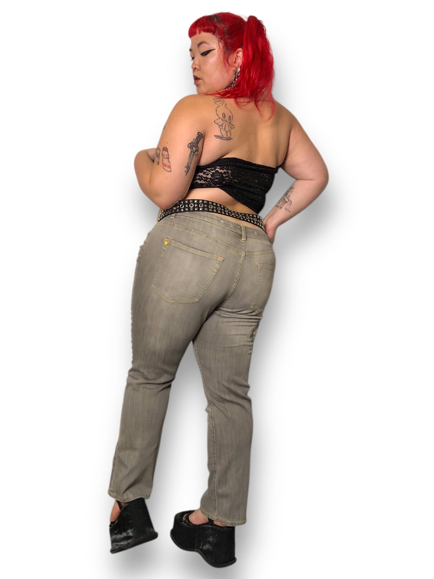 Y2K Bisou Bisou Gray Distressed Jeans (XL/2X)