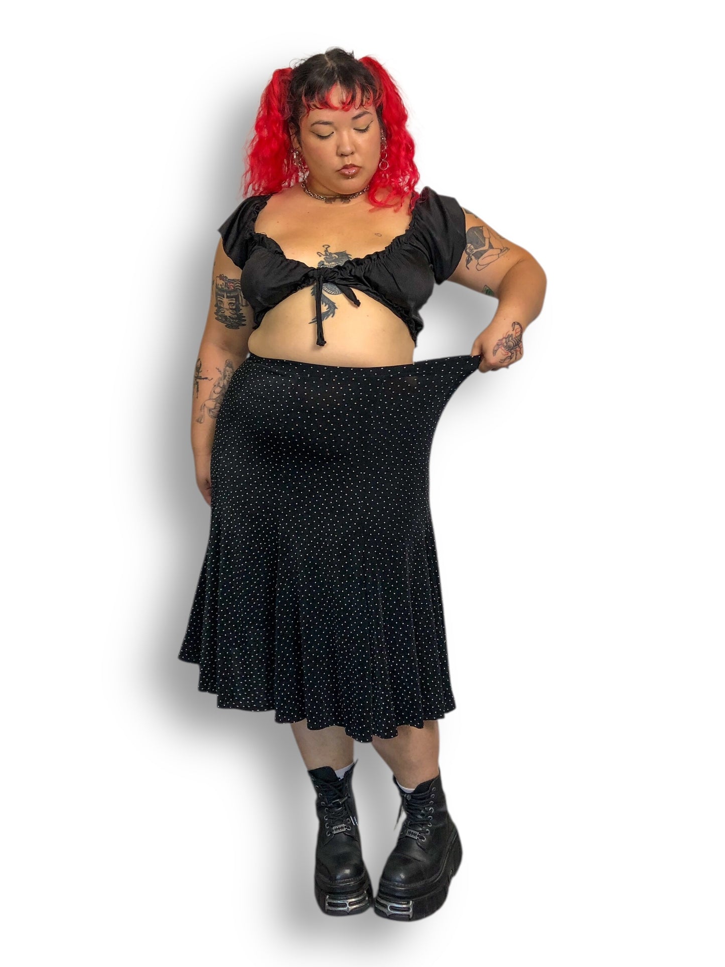 90’s/Y2K Chico’s Travelers Black and White Polka Dot Skirt (L/XL/2X)