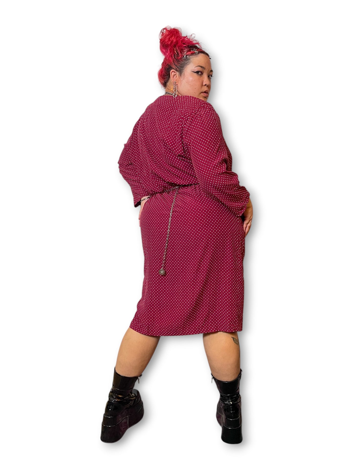 80’s Burgundy Polka Dot Secretary Dress (3X)
