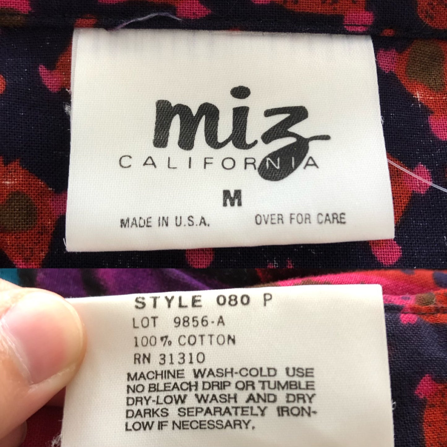 90’s Miz California Fuschia Retro Print Blouse (M/L)