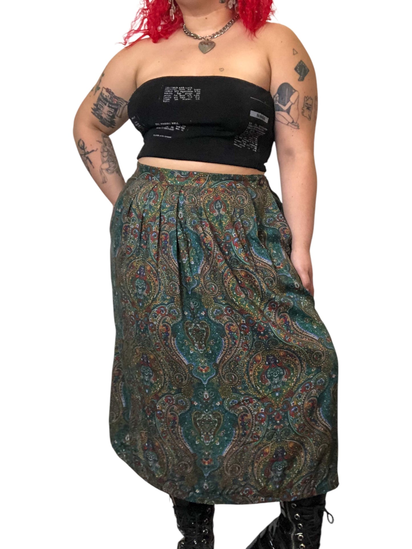 90’s Brownstone Woman Green Paisley Print Skirt (2X)