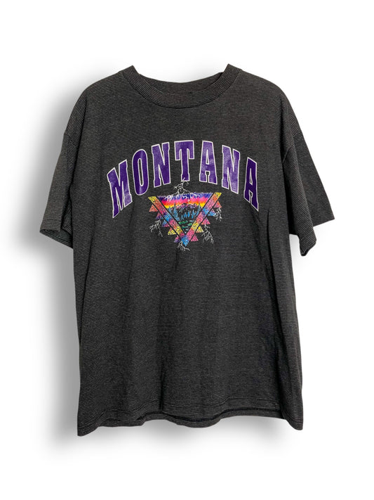 90’s/Y2K Montana Gray Striped T-Shirt (L)