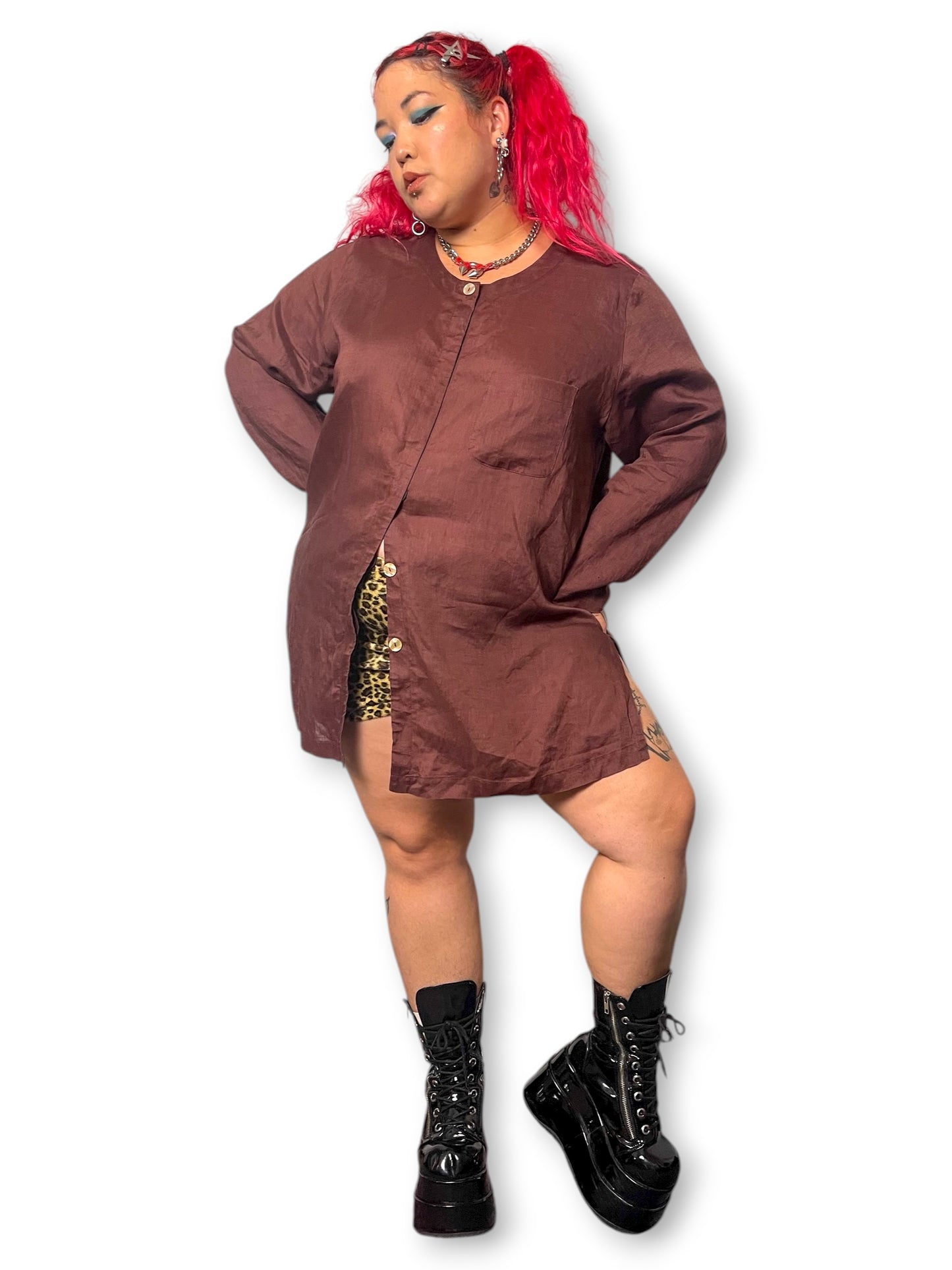 90’s David Dart Brown Linen Blouse (2X/3X)