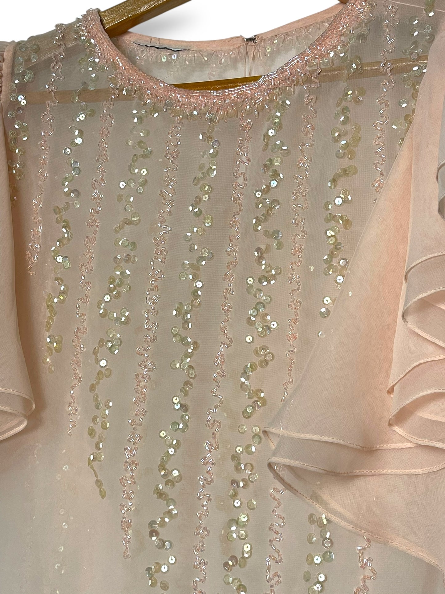 Vintage Baby Pink Beaded Chiffon Blouse (M/L)