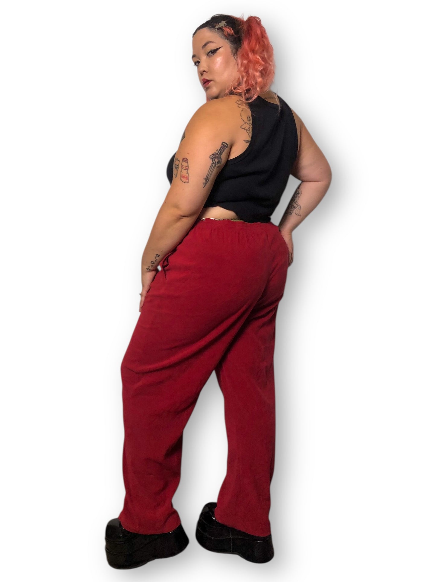 Y2K Joanna Red Faux Suede Pants (3X)