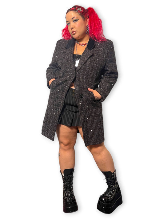 80’s/90’s Julia Klein Black Jacquard Knit Overcoat (L/XL)