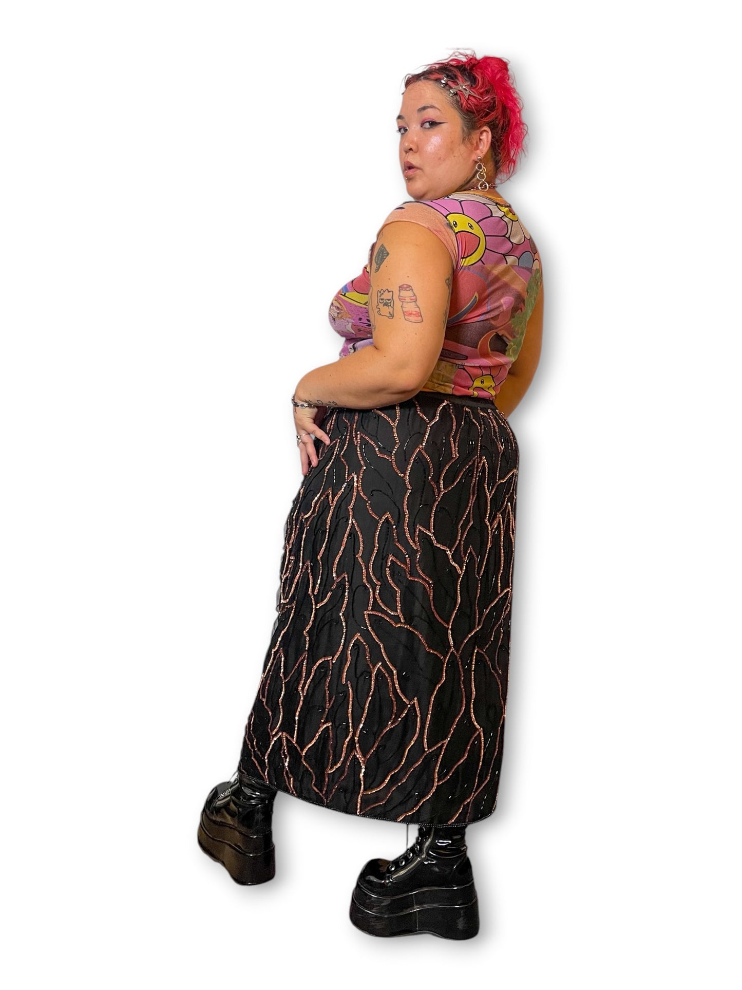 90’s Beaded Silk Midi Skirt (1X/2X/3X)