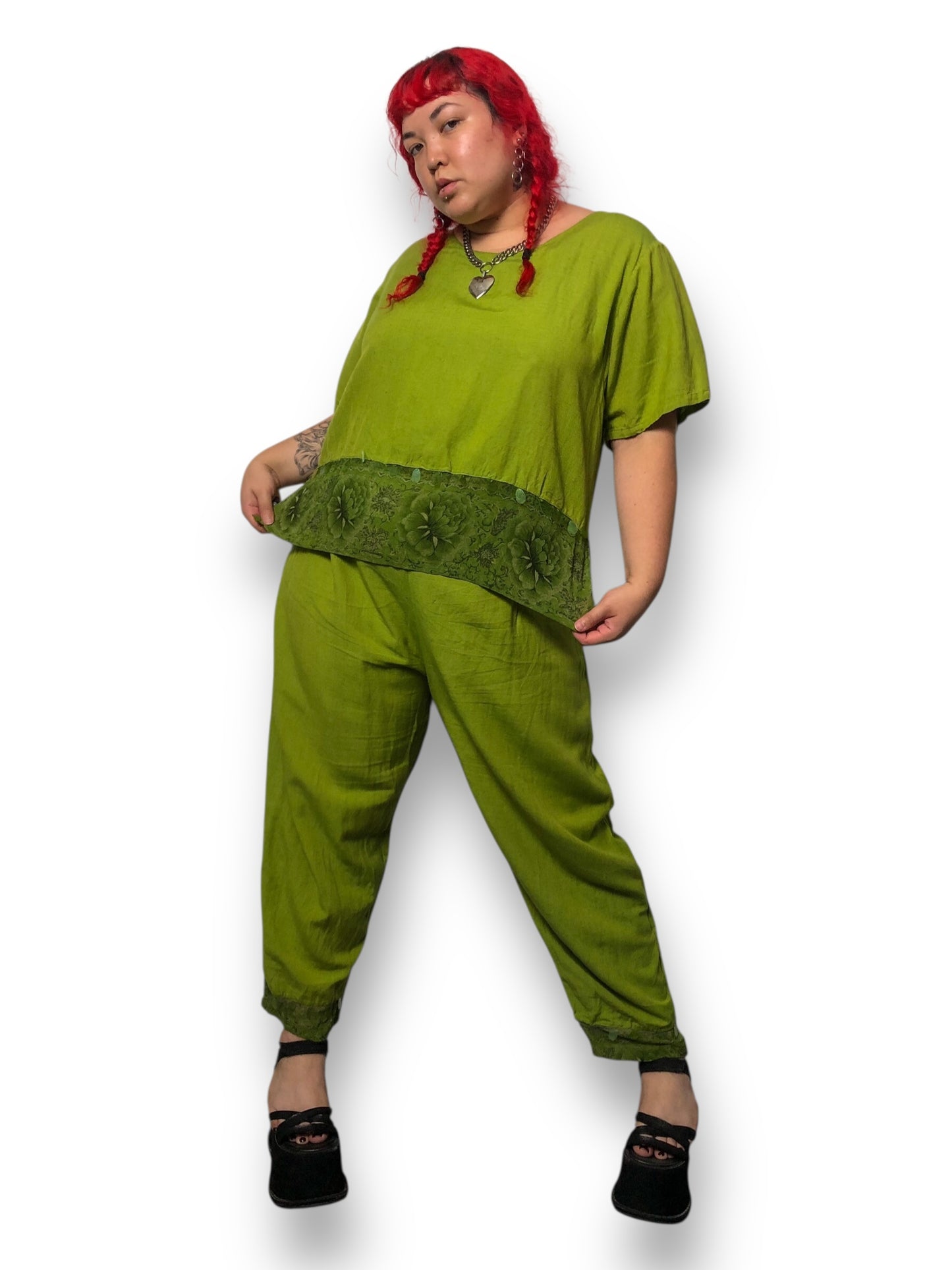 90’s/Y2K Mlle Gabrielle Olive Green 2-Piece Set (3X)