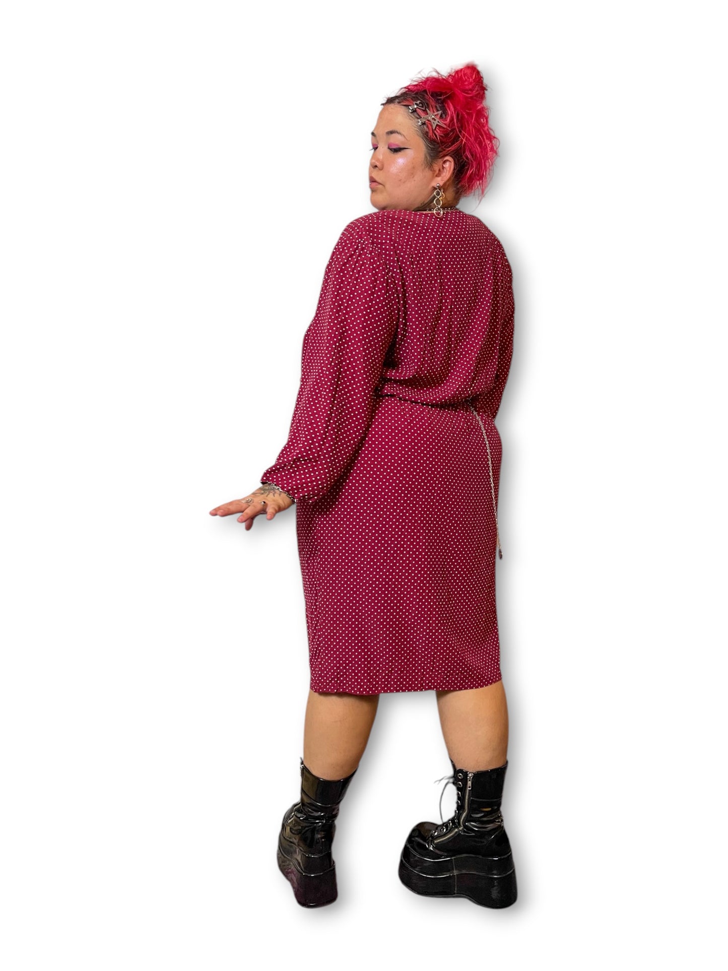 80’s Burgundy Polka Dot Secretary Dress (3X)