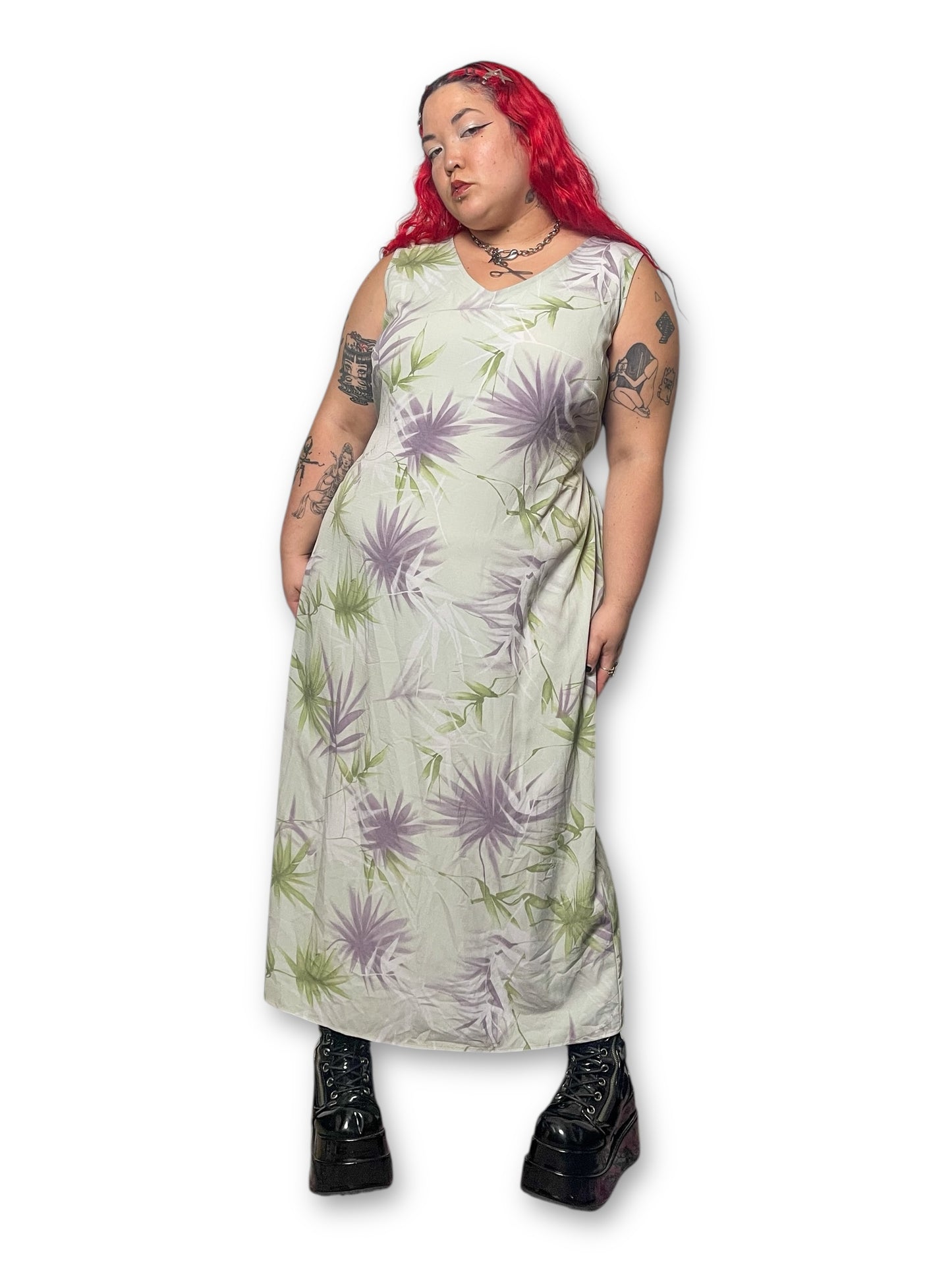Y2K Maggie McNaughton Leaf Print Maxi Dress (2X/3X)