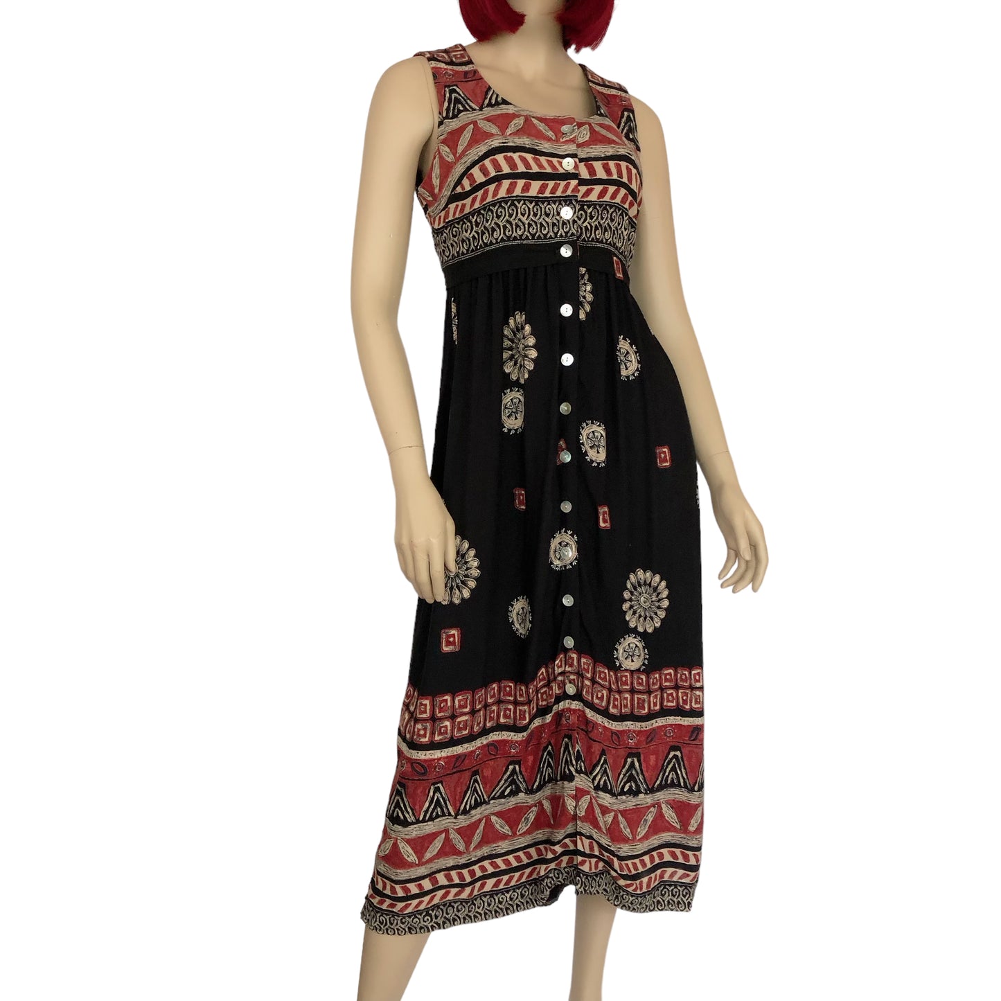 90's Positive Attitude Black and Brown Striped Patterned Maxi Dress (M/L)