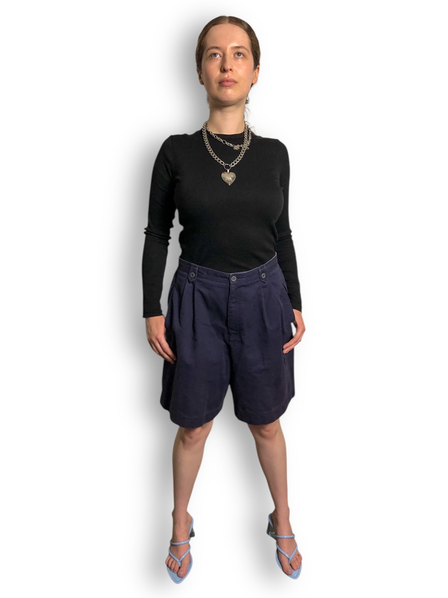 Y2K Liz Claiborne Navy Blue Pleated Shorts (L)
