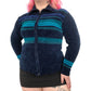 90’s/Y2K Navy Blue Striped Chenille Knit Cardigan Sweater (L)