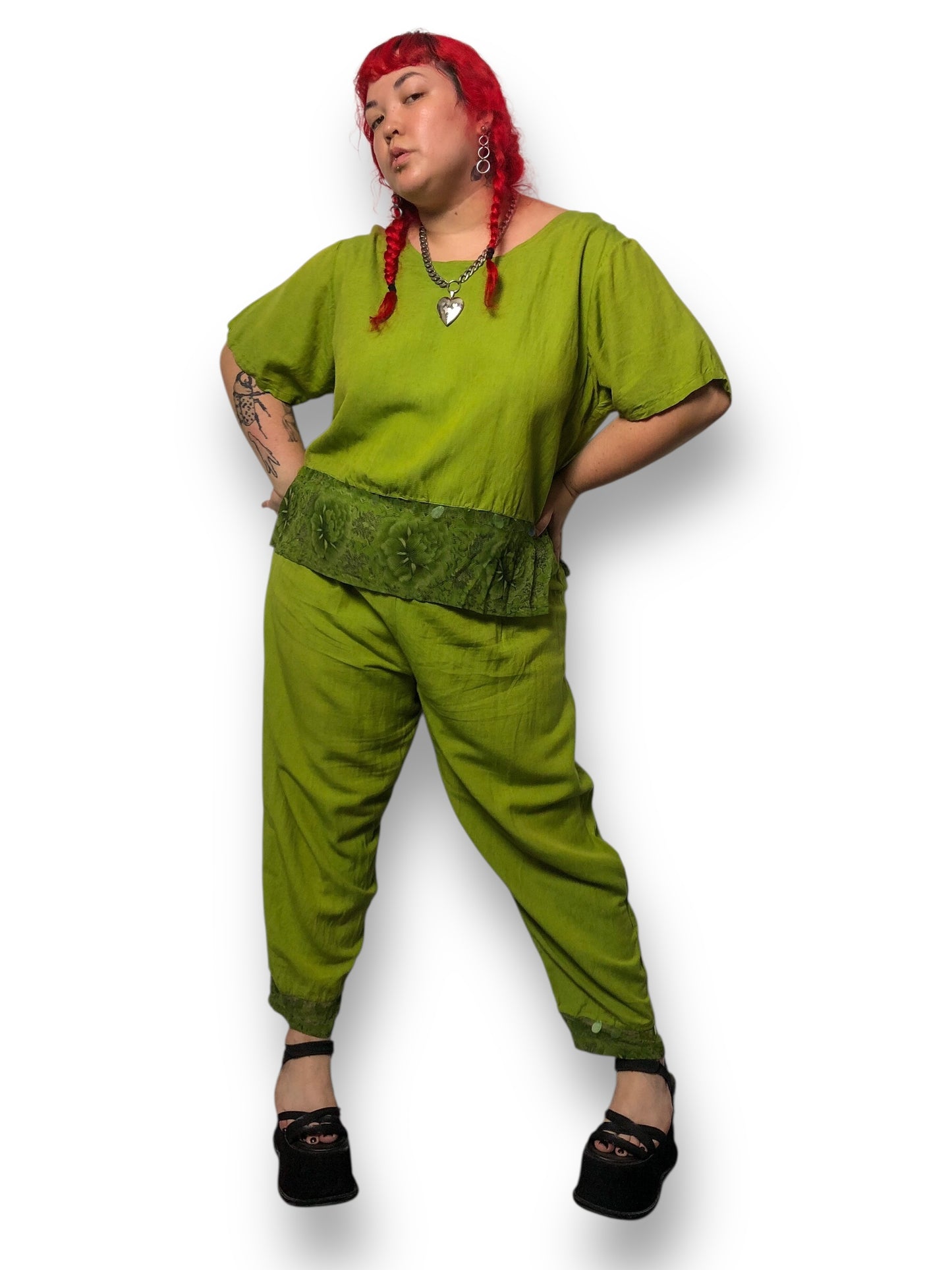 90’s/Y2K Mlle Gabrielle Olive Green 2-Piece Set (3X)