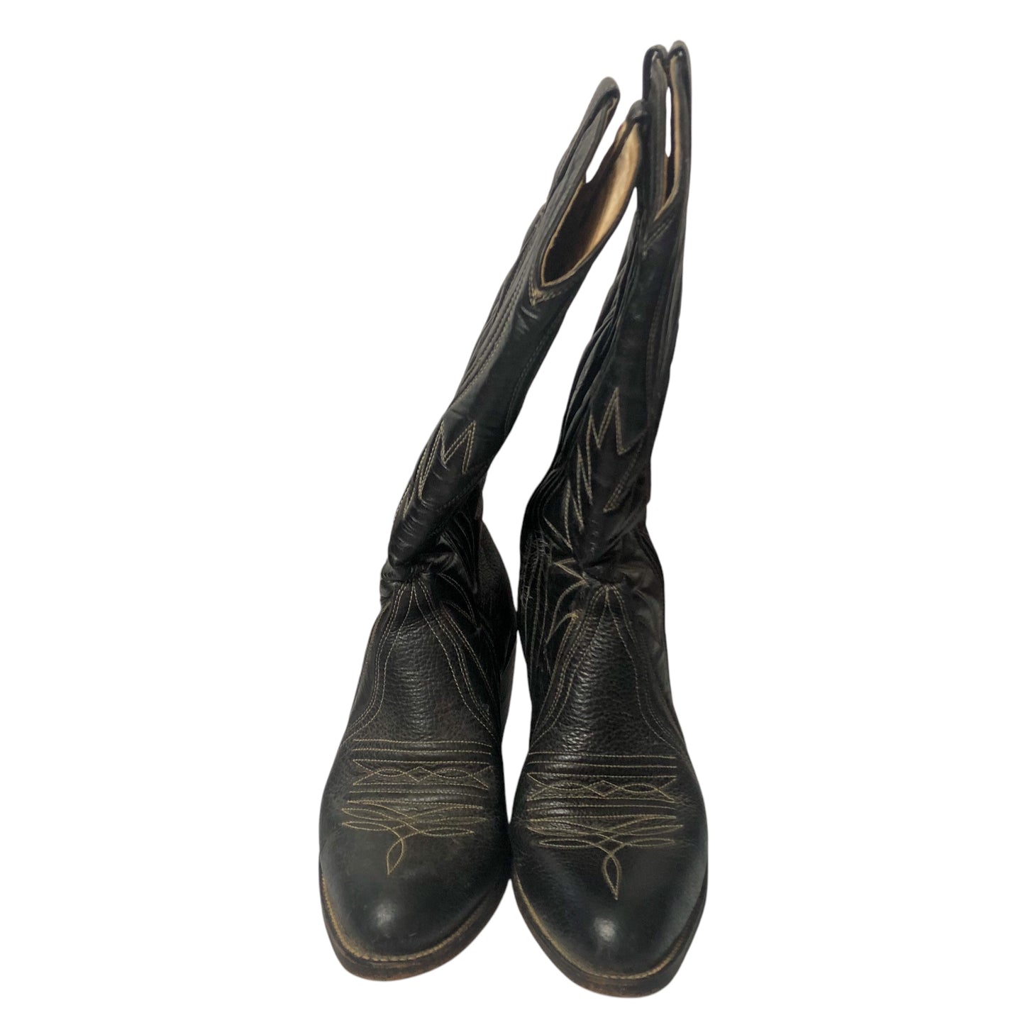 Vintage Artesania Jlaquepaoue Black Leather Cowboy Boots