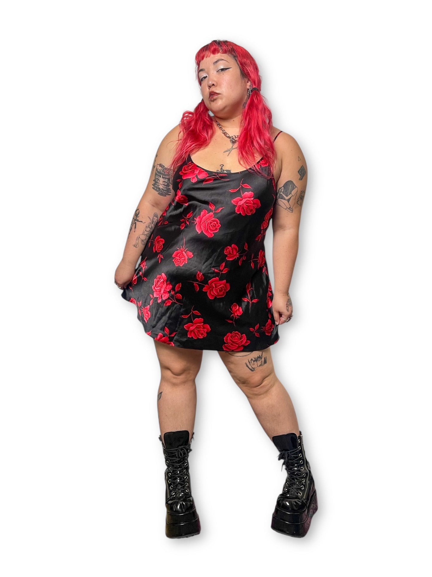 90’s/Y2K Rose Satin Slip Dress (XL)