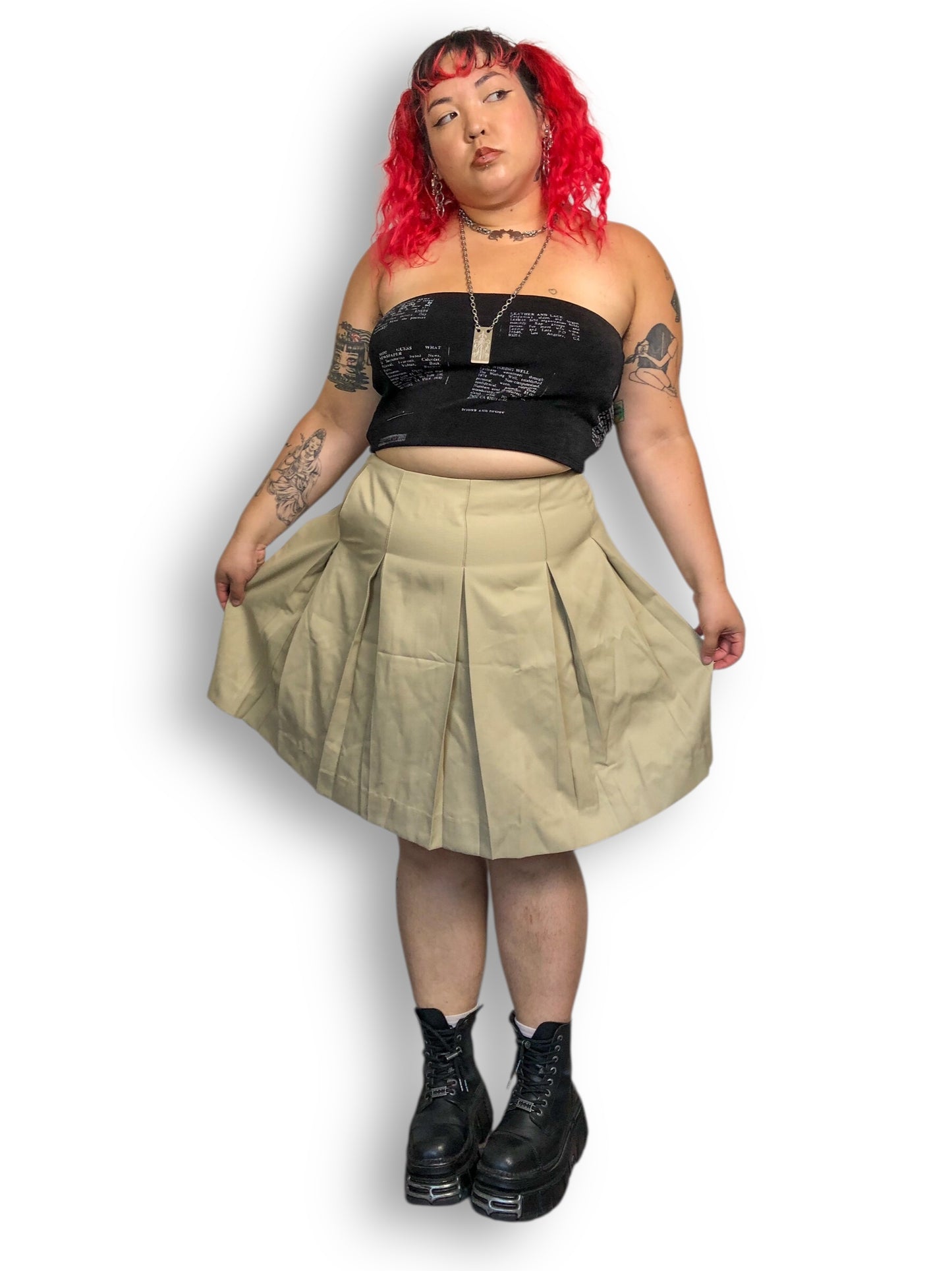 90’s/Y2K Mills Uniform Co Khaki Pleated Skirt (2X)