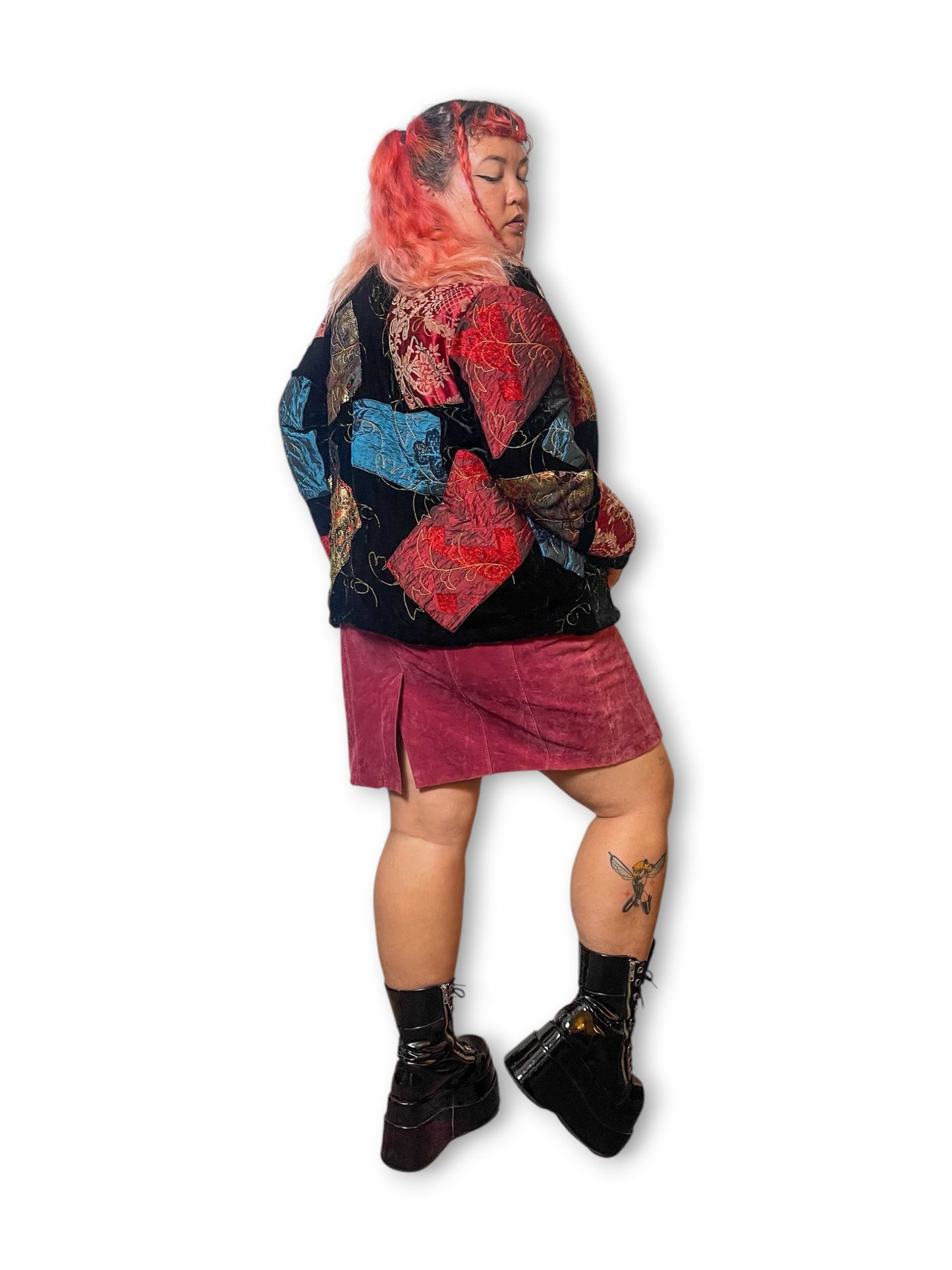 90’s/Y2K Patchwork Velvet Bomber Jacket (XL)