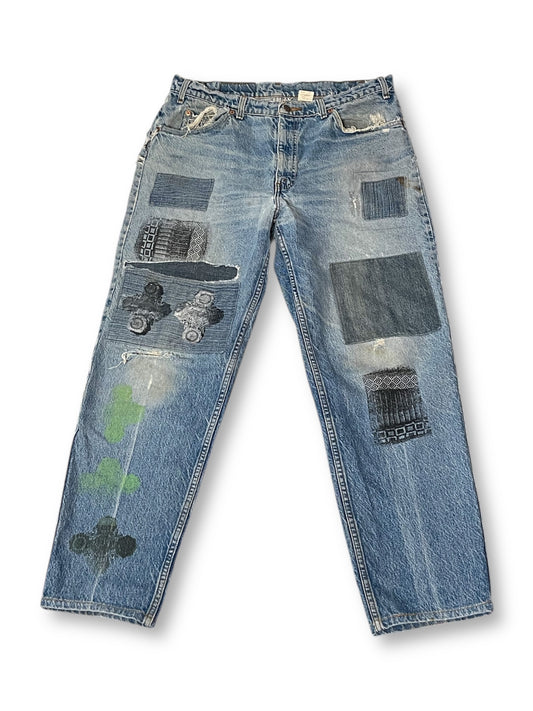 70’s/80’s Levi’s 505 Upcycled Denim Jeans (XL)