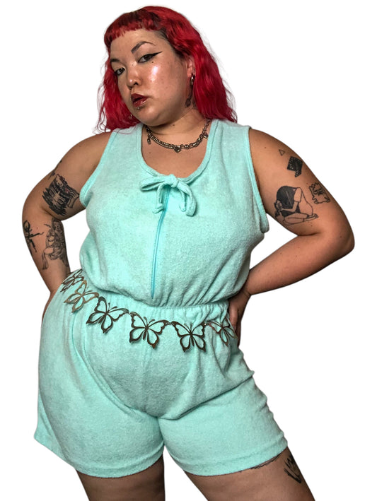 80’s Linda Aqua Blue Terrycloth Romper (3X)