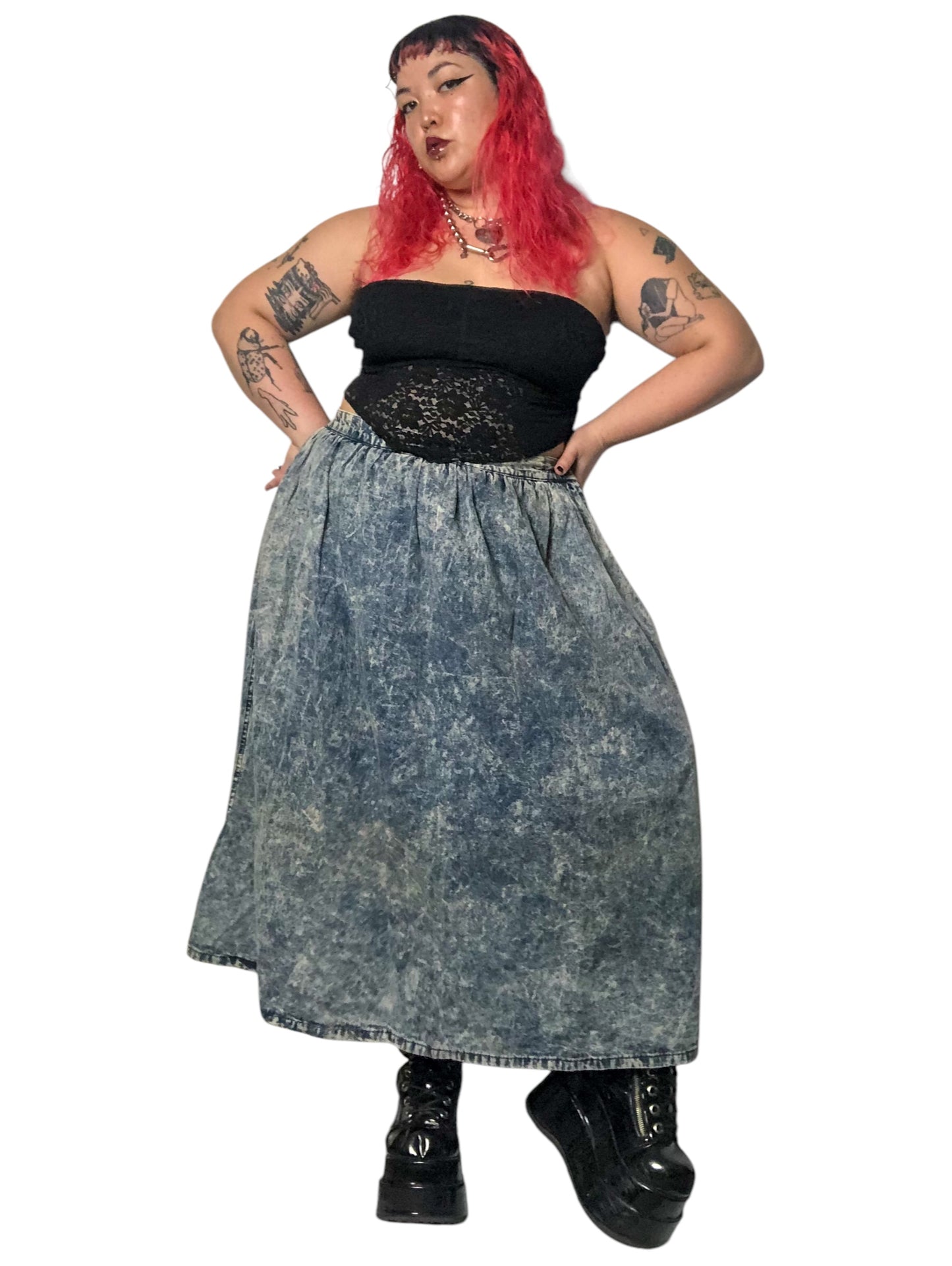 80’s/90’s Palmetto’s Acid Wash Denim Circle Skirt (2X)
