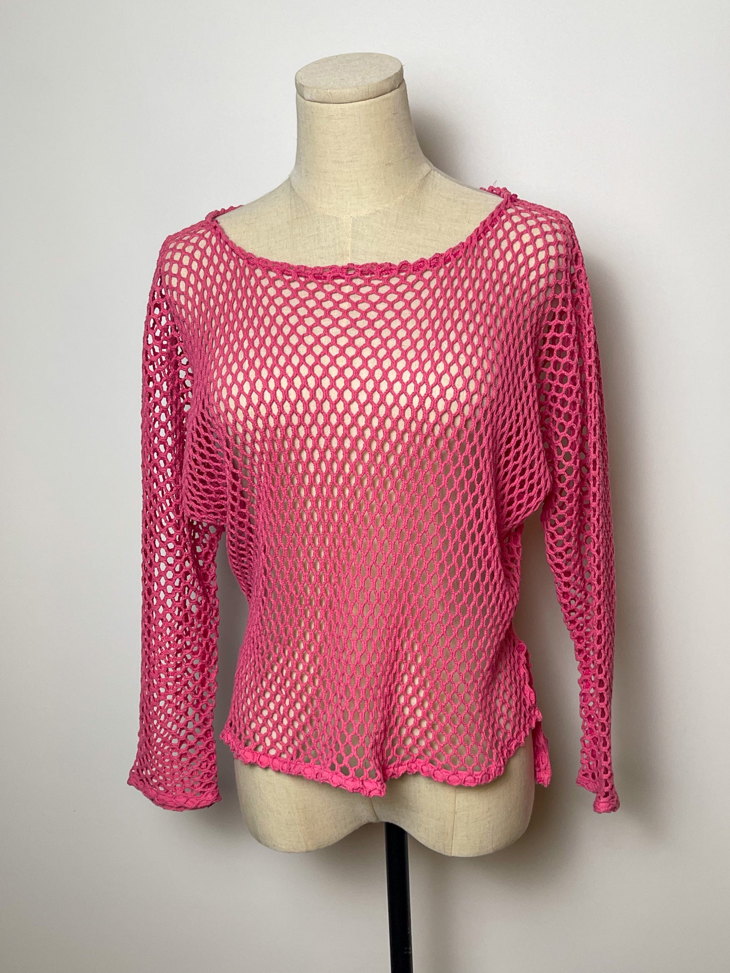 Vintage Pink Fishnet Long Sleeve Top (L/XL)