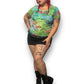 Y2K Chico’s Green Floral Graphic Print Shirt (XL)
