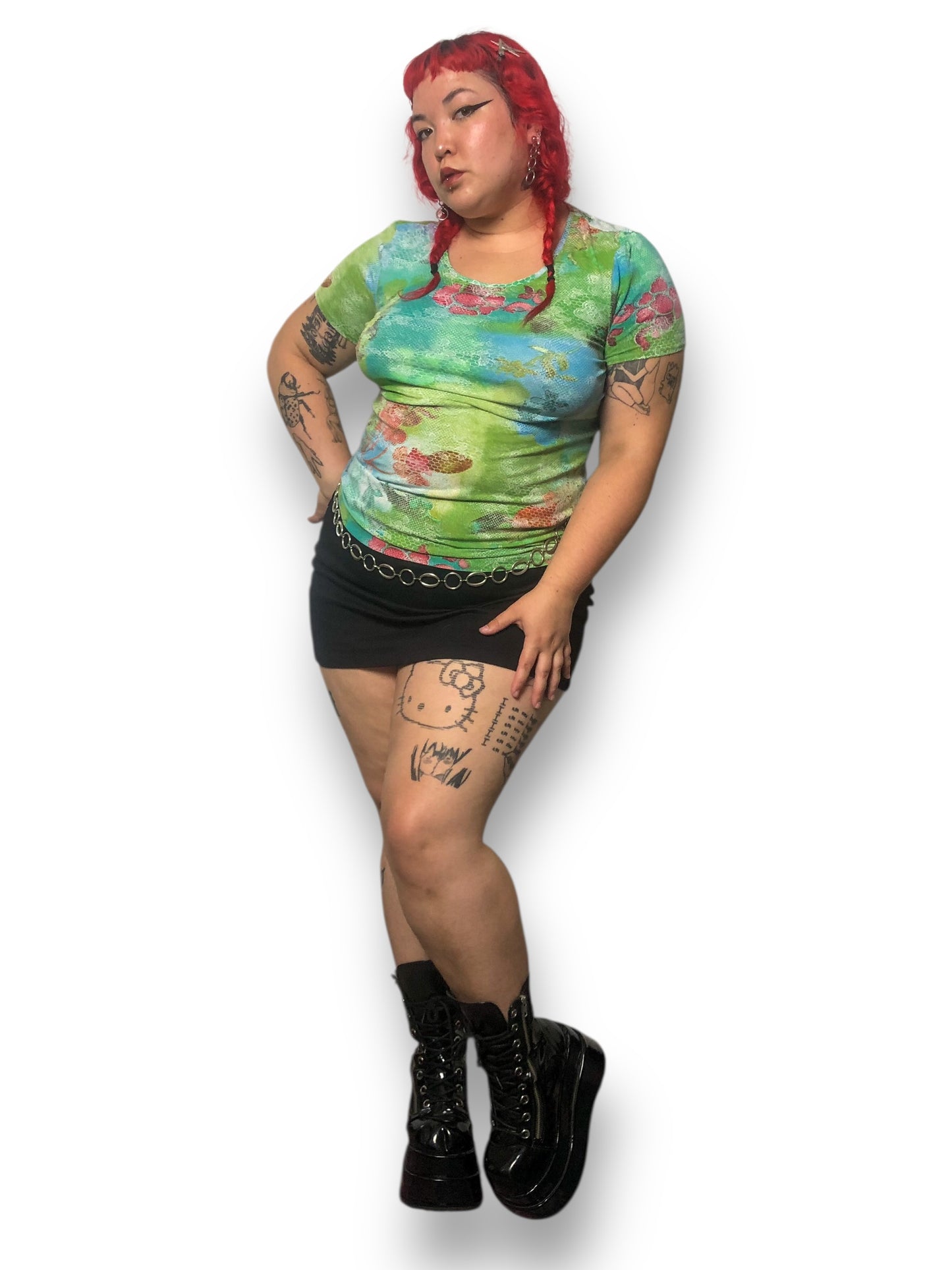 Y2K Chico’s Green Floral Graphic Print Shirt (XL)
