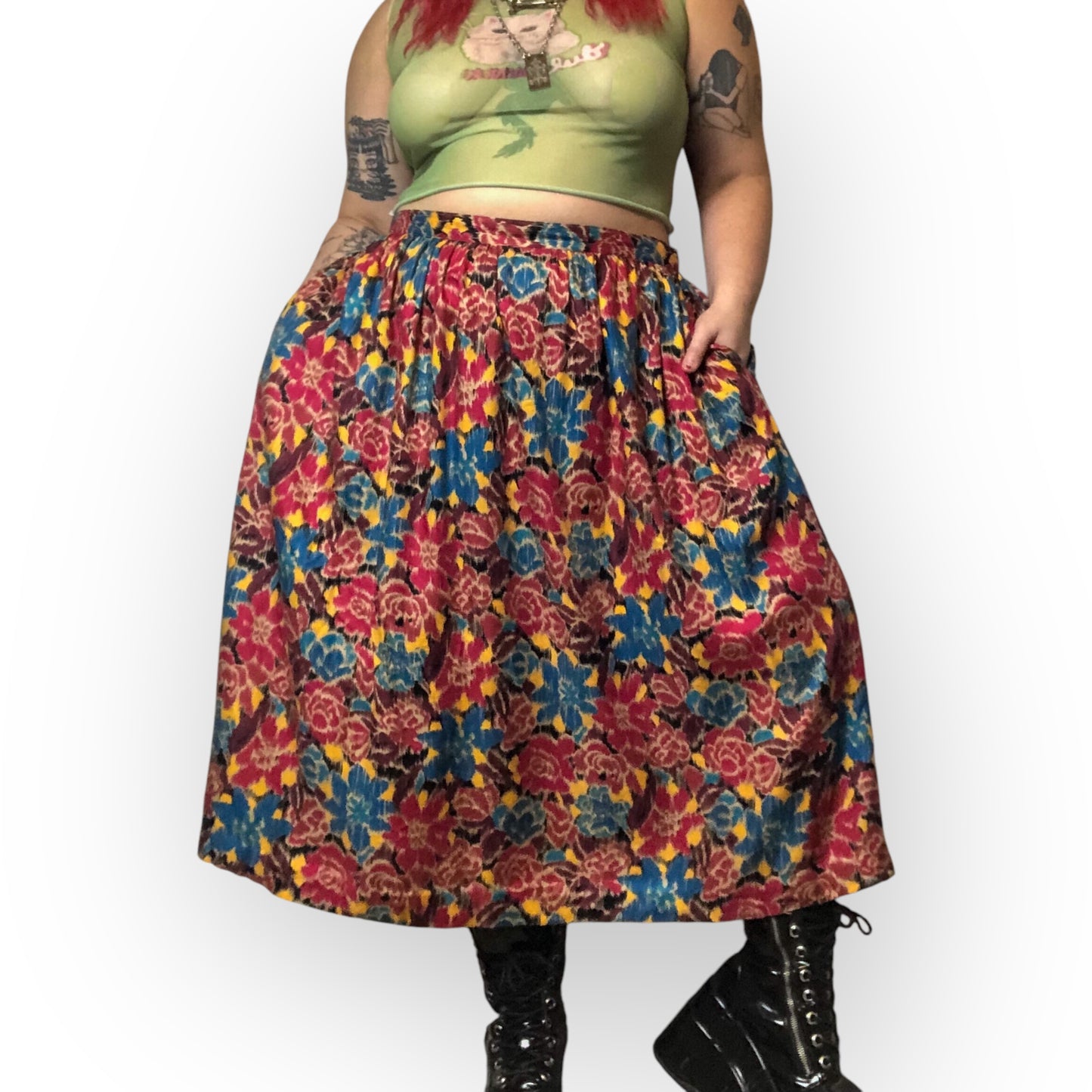 80’s Charter Club Colorful Floral Watercolor Print Skirt (2X)