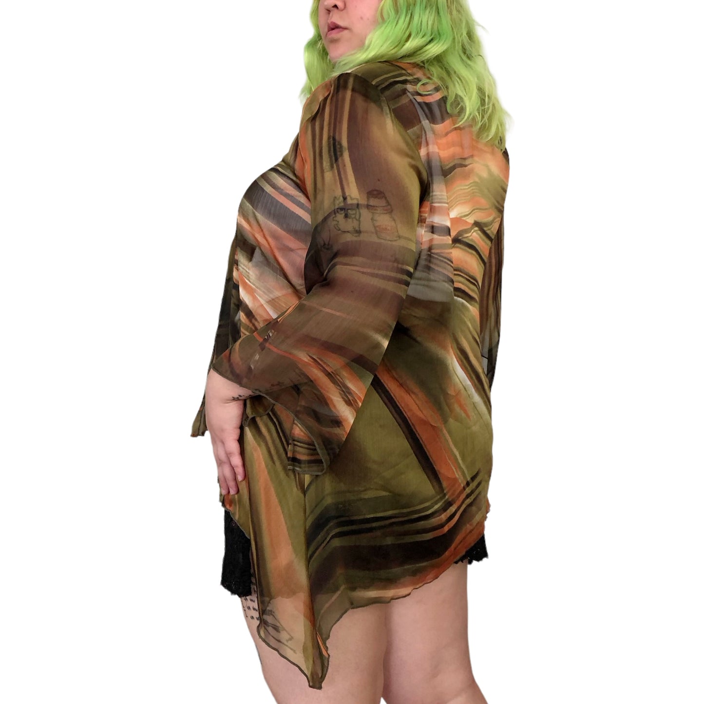 90’s Top Season Olive Green Striped Mesh Cardigan (XL)