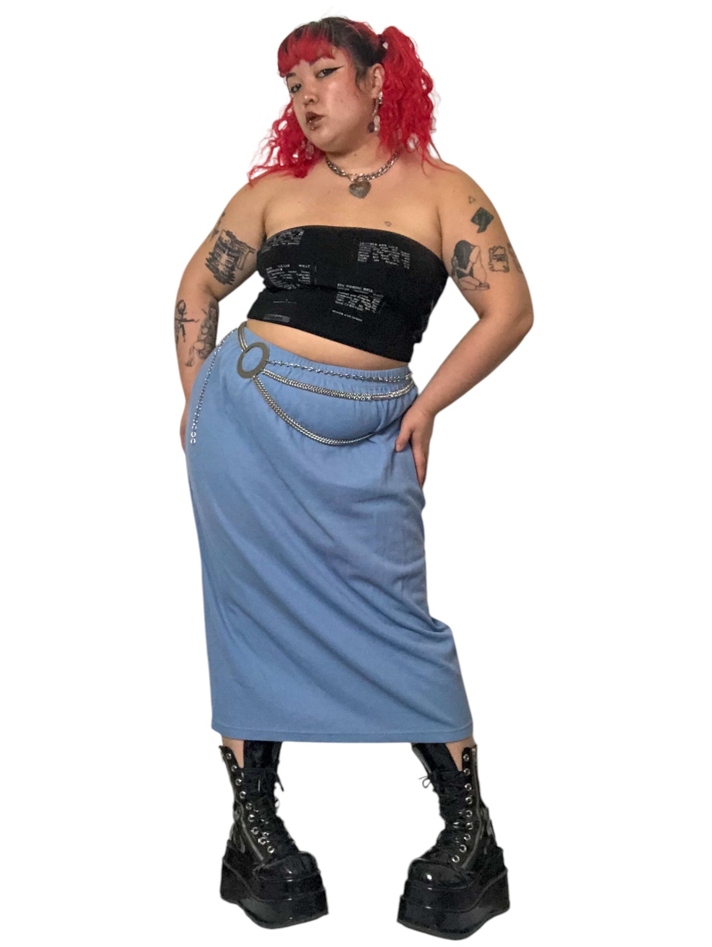 90’s Damasport Baby Blue Rib Knit Midi Skirt (3X)