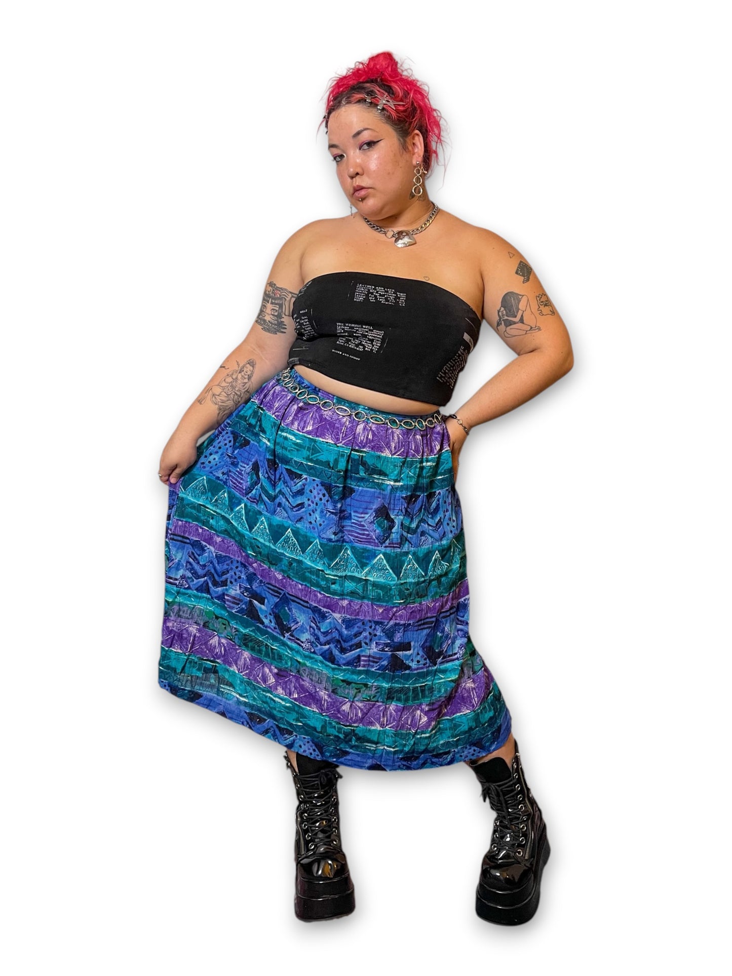 90’s Boho Retro Print Skirt (1X)