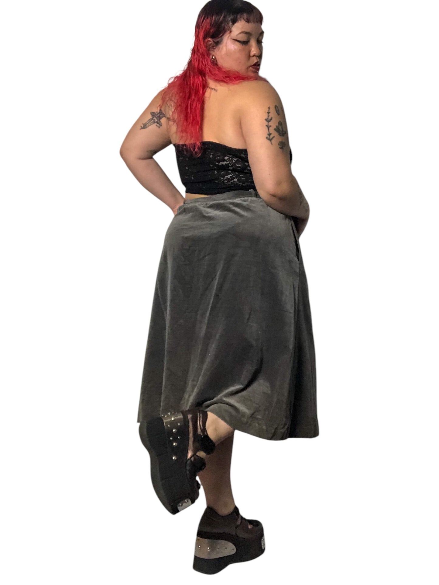 80’s/90’s Tumbleweeds Gray Velvet Skirt (XL/2X/3X)