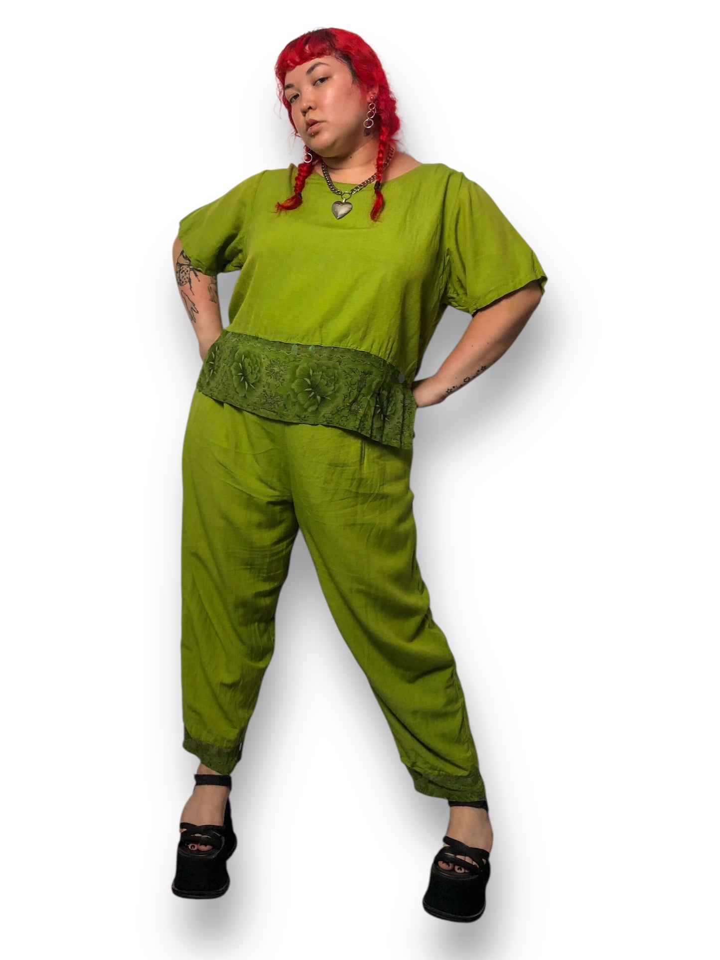 90’s/Y2K Mlle Gabrielle Olive Green 2-Piece Set (3X)