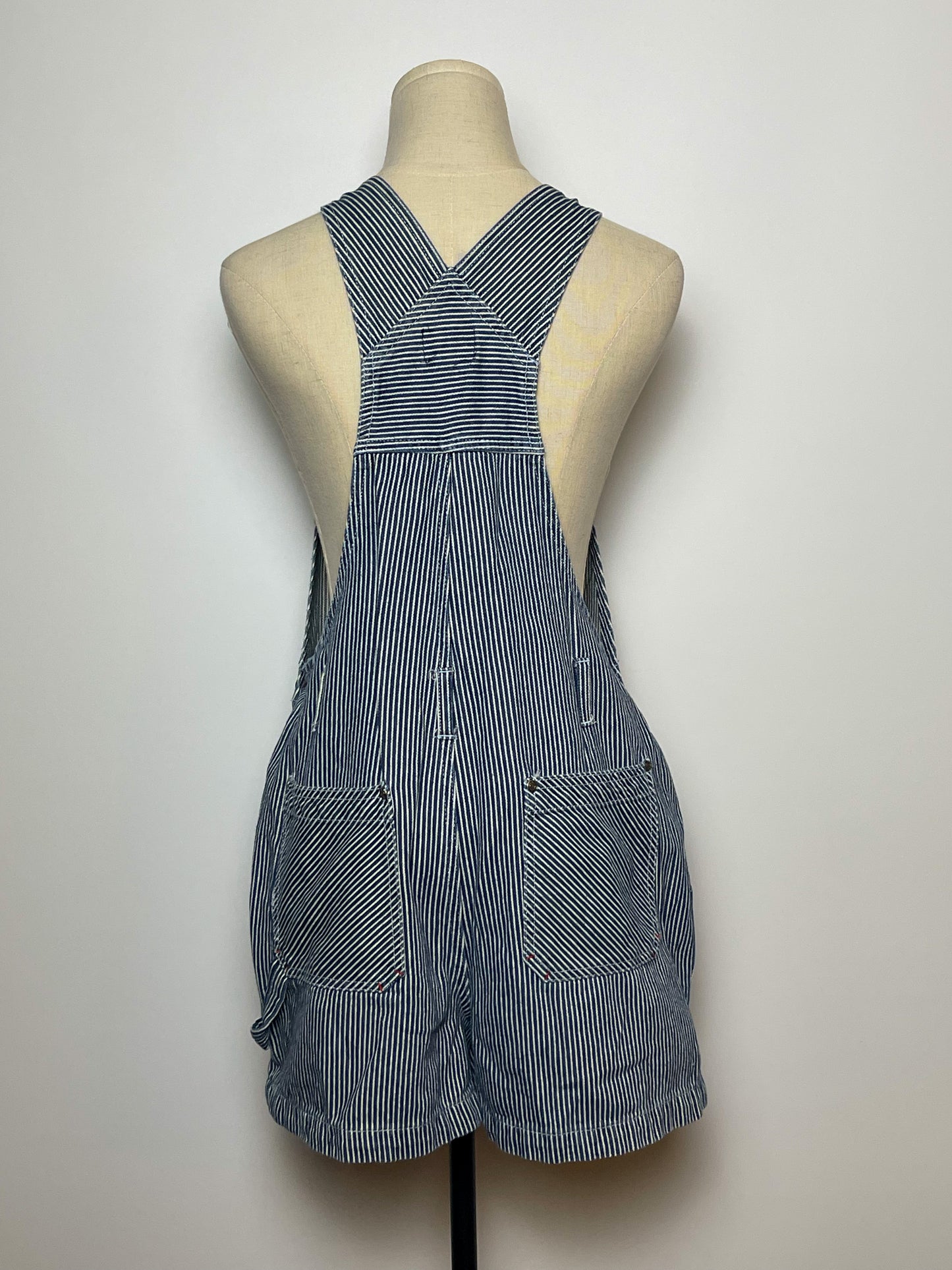 90’s/Y2K Railroad Stripe Overall Shorts (M)