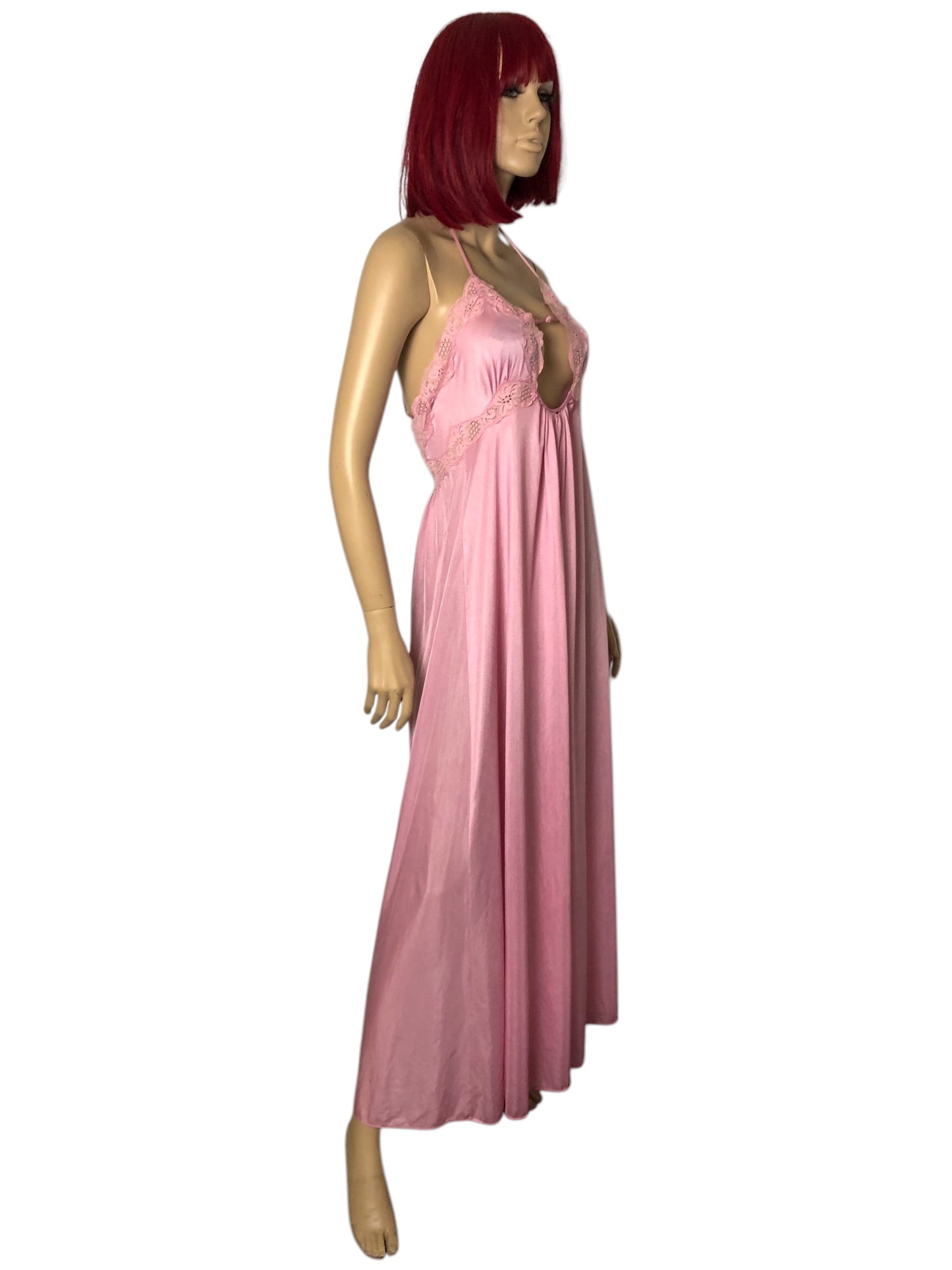 60’s/70’s Lily of France Pink Slip Maxi Dress (M)