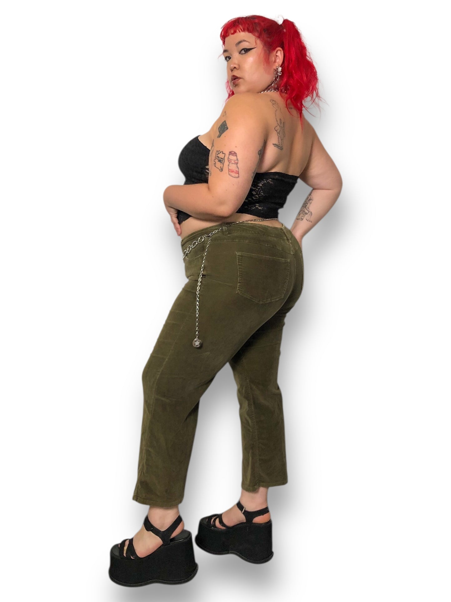90’s/Y2K New Frontier Olive Green Corduroy Pants (XL)