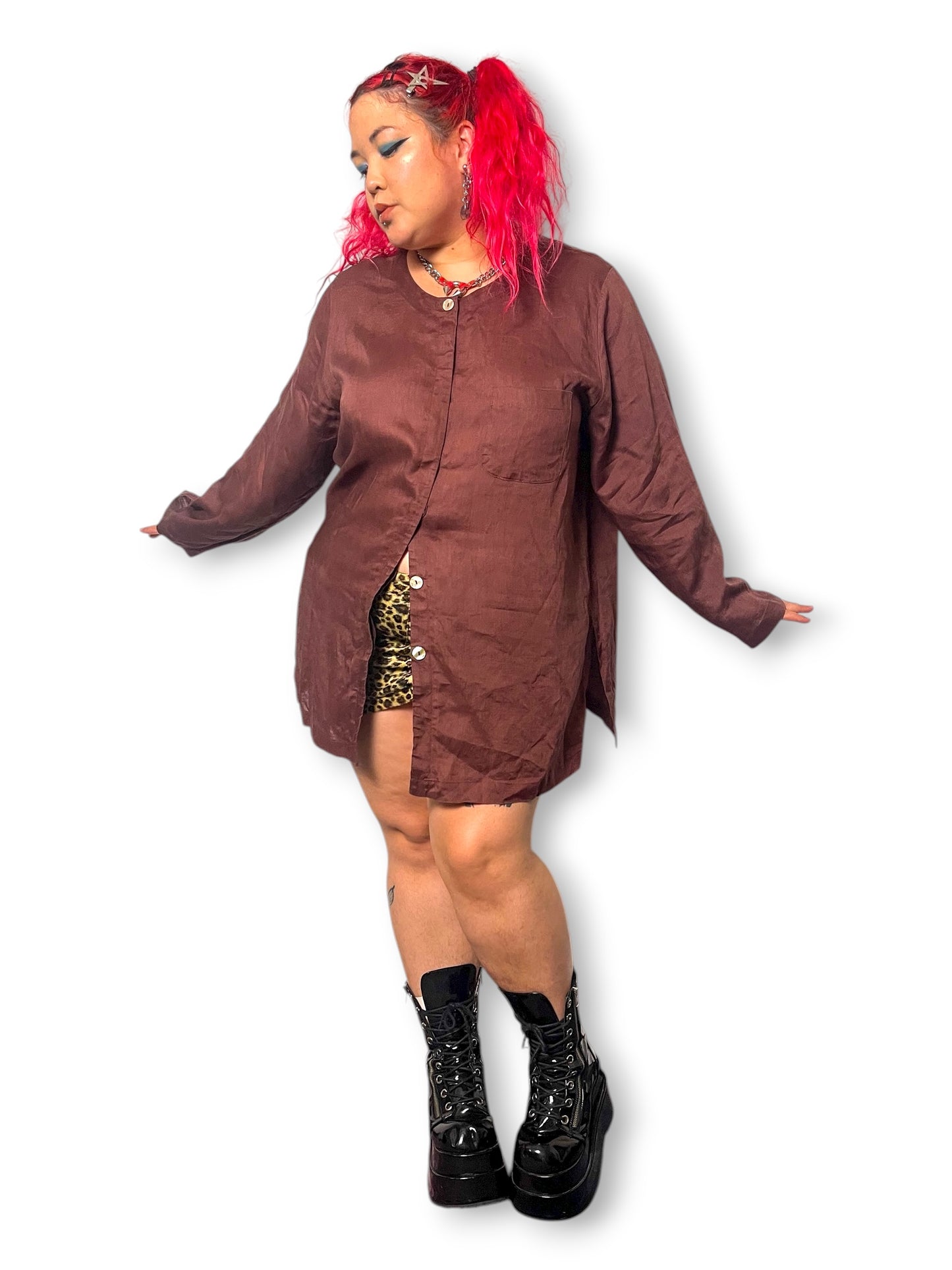 90’s David Dart Brown Linen Blouse (2X/3X)