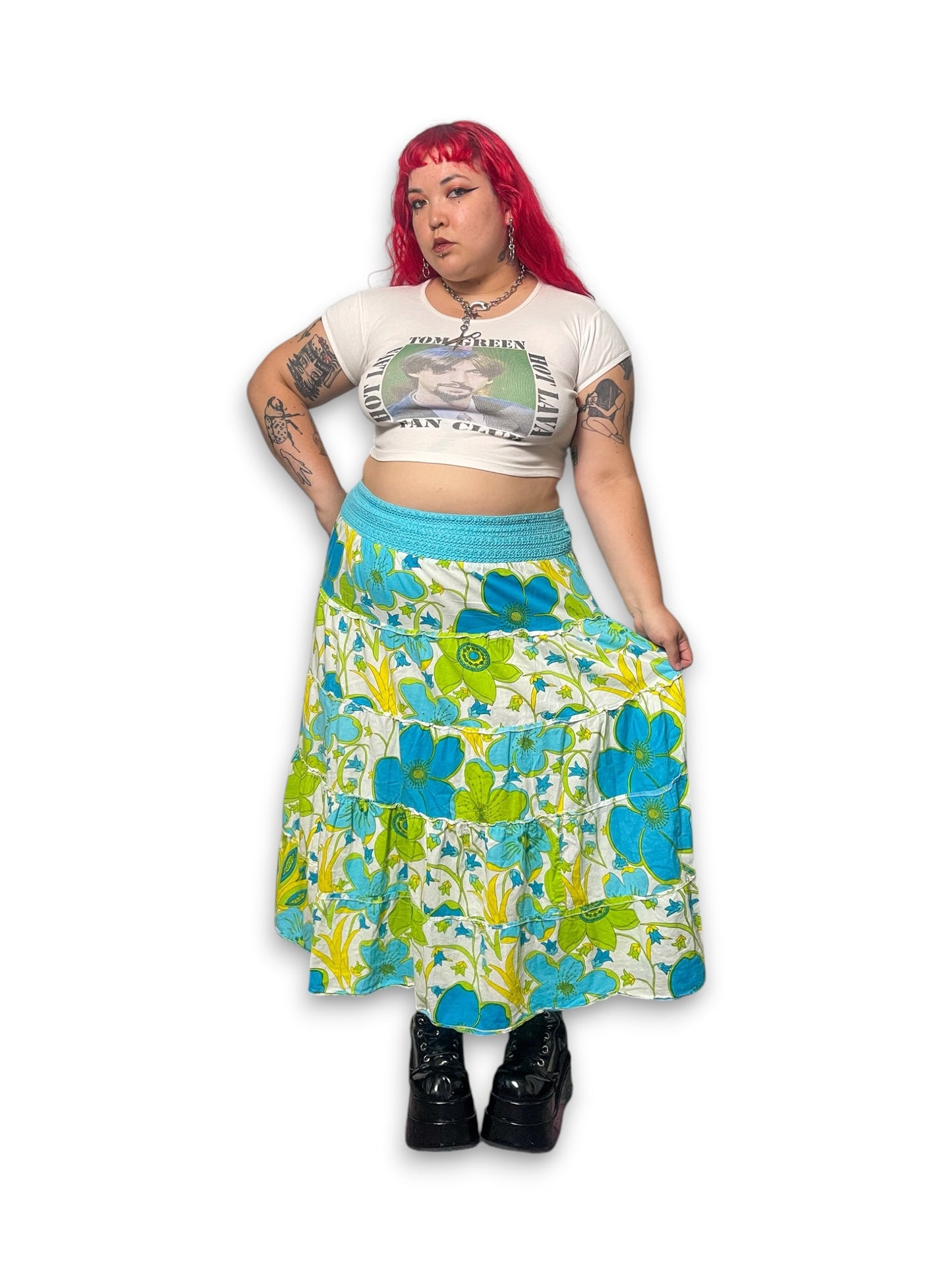 Y2K Floral Tiered Midi Skirt (2X)