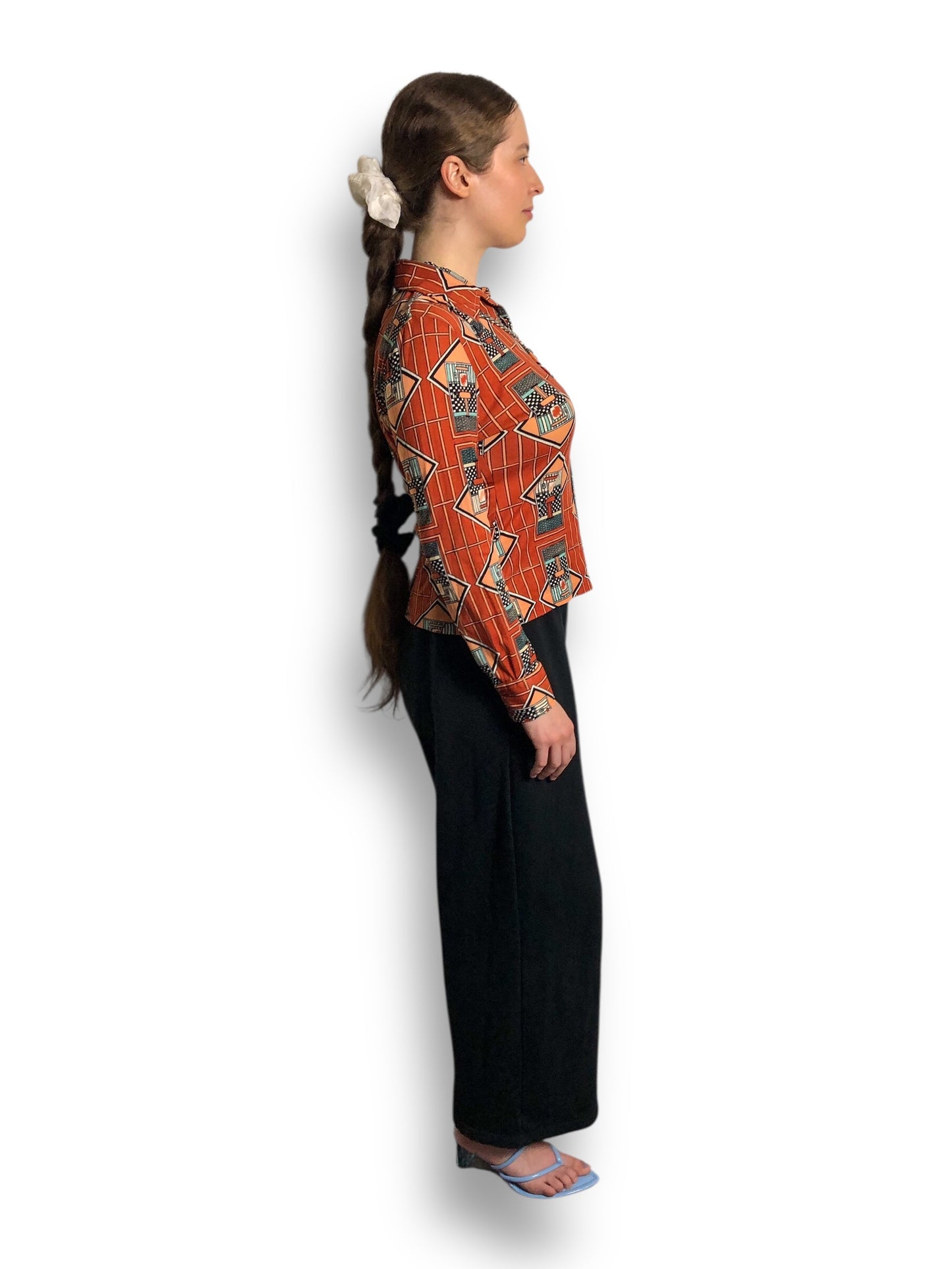 70’s Bronson of California Orange Deco Print Blouse (S/M)