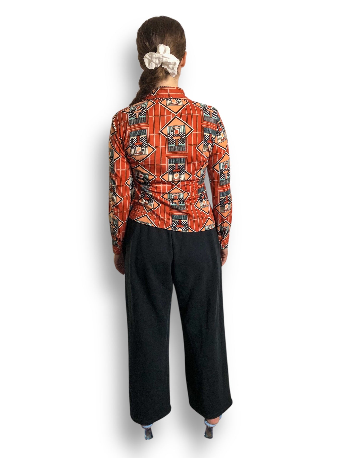 70’s Bronson of California Orange Deco Print Blouse (S/M)