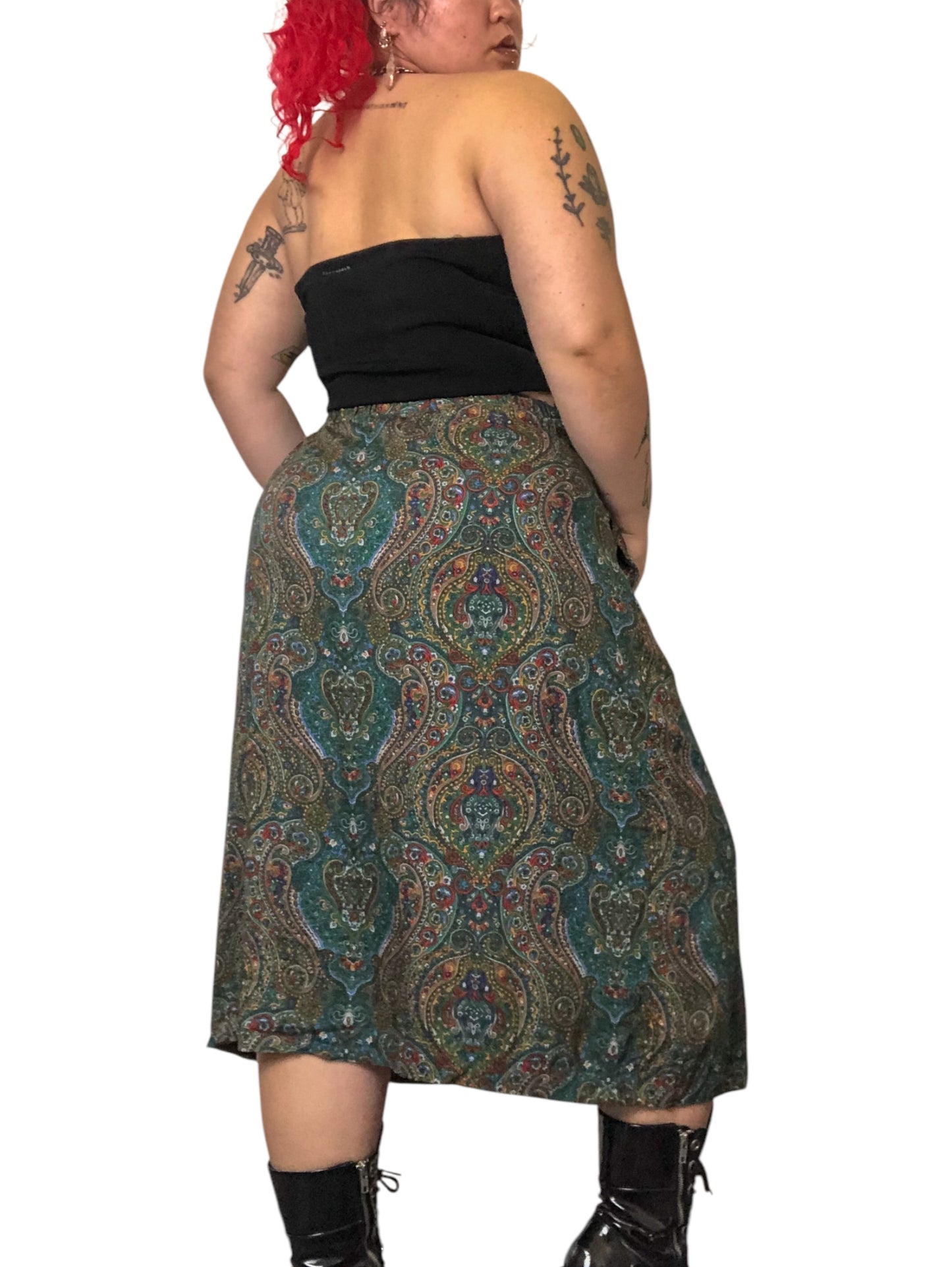 90’s Brownstone Woman Green Paisley Print Skirt (2X)