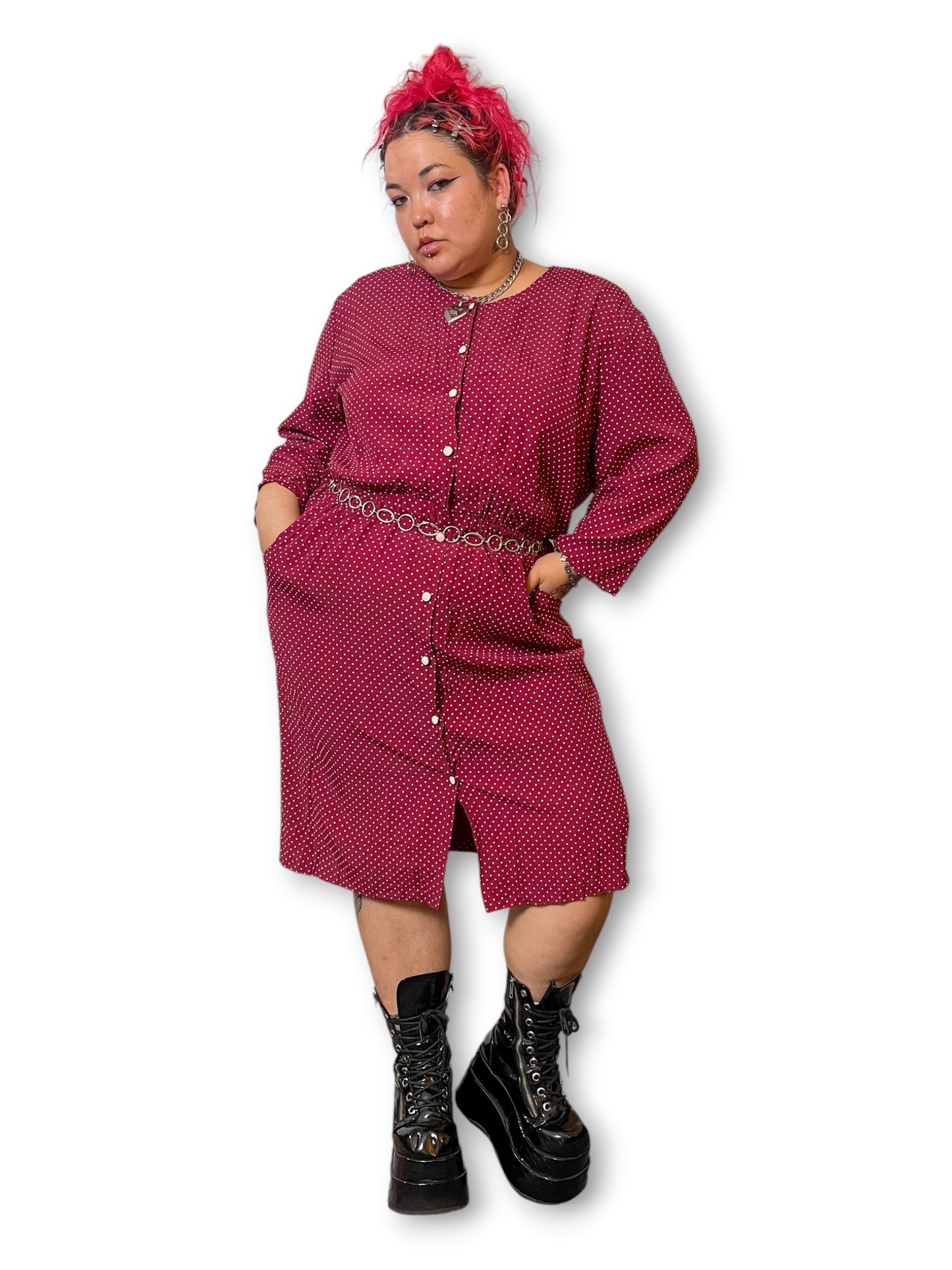 80’s Burgundy Polka Dot Secretary Dress (3X)