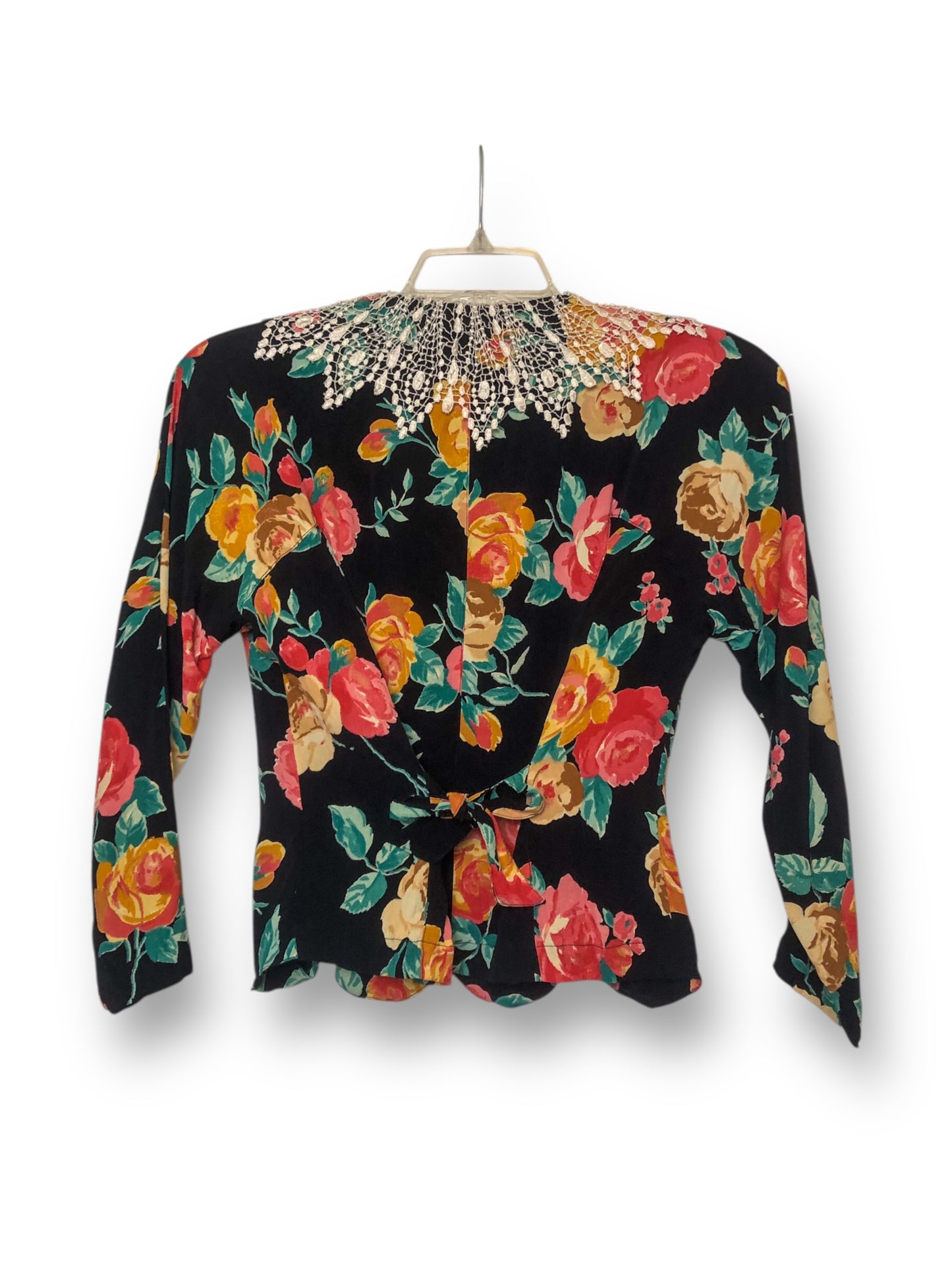 90’s Carole Little Black Floral Print Blouse (M)