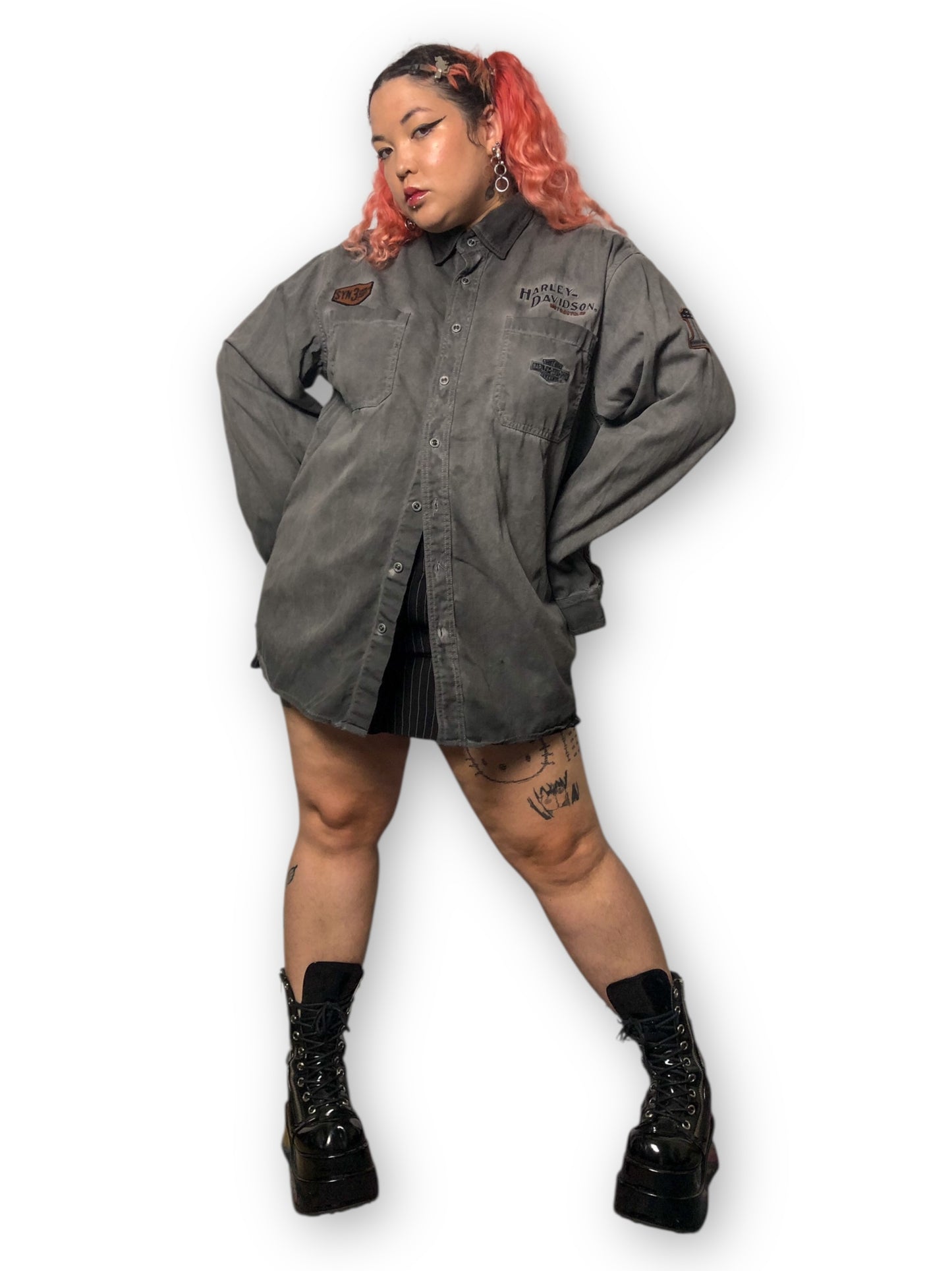 90’s/Y2K Harley Davidson Gray Button Down Shirt (2X)