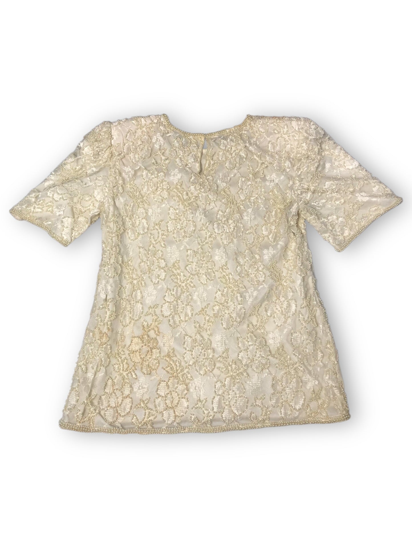 80’s/90’s Laurence Kazan White Floral Beaded Shirt (S)