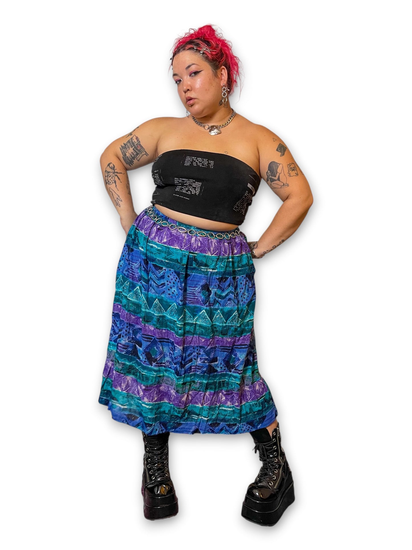 90’s Boho Retro Print Skirt (1X)