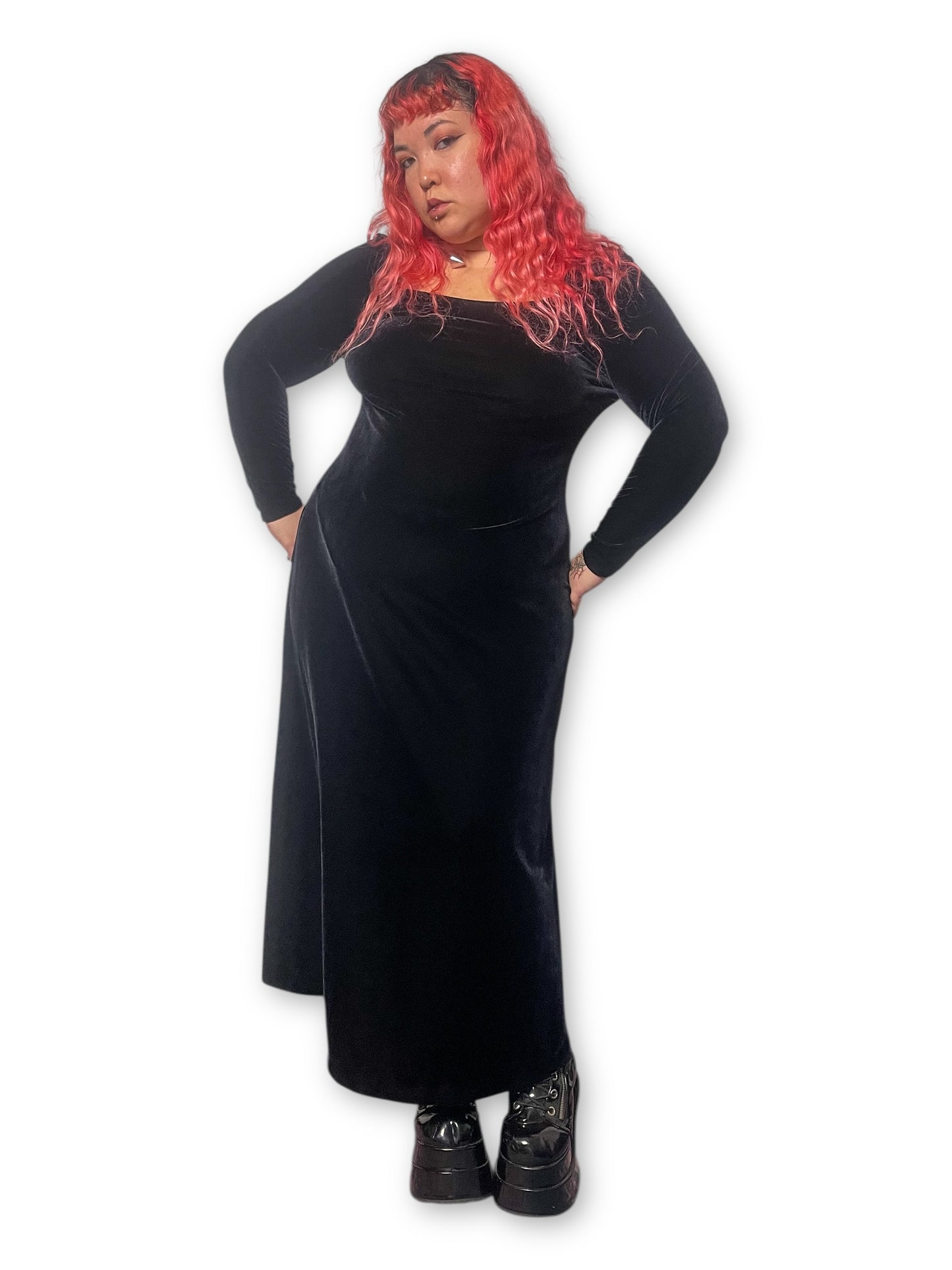 90’s Velvet Long Sleeve Maxi Dress (XL)
